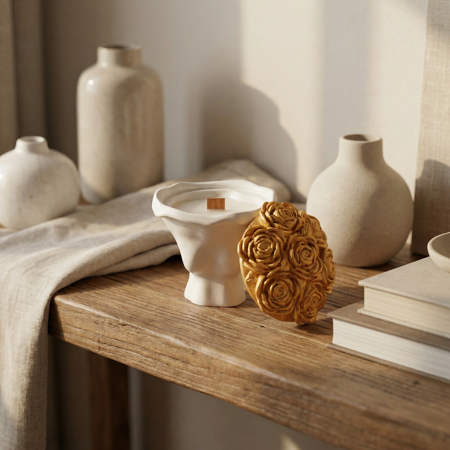 Wooden Wick Jesmonite Candle | Handcrafted Decorative Candle for Modern Home Décor