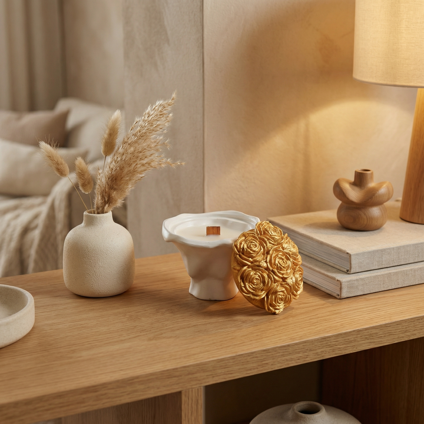 Wooden Wick Jesmonite Candle | Handcrafted Decorative Candle for Modern Home Décor