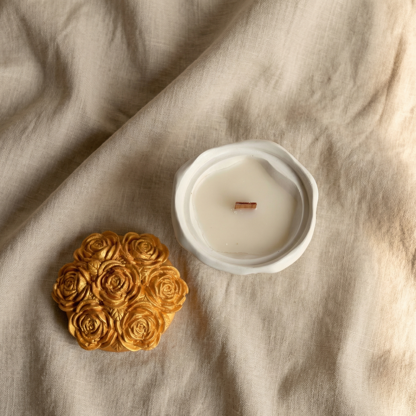 Wooden Wick Jesmonite Candle | Handcrafted Decorative Candle for Modern Home Décor