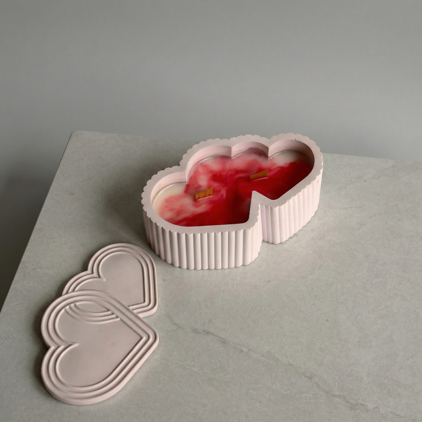 Heart-Shaped Concrete Wooden Wick Candle with Lid | Handcrafted Decorative Candle for Modern Homes