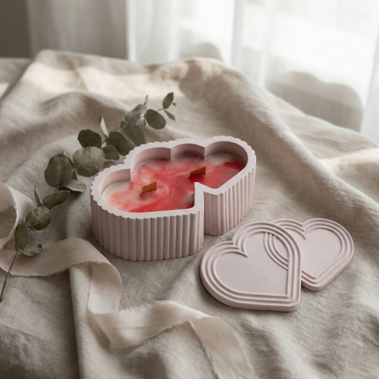 Heart-Shaped Concrete Wooden Wick Candle with Lid | Handcrafted Decorative Candle for Modern Homes