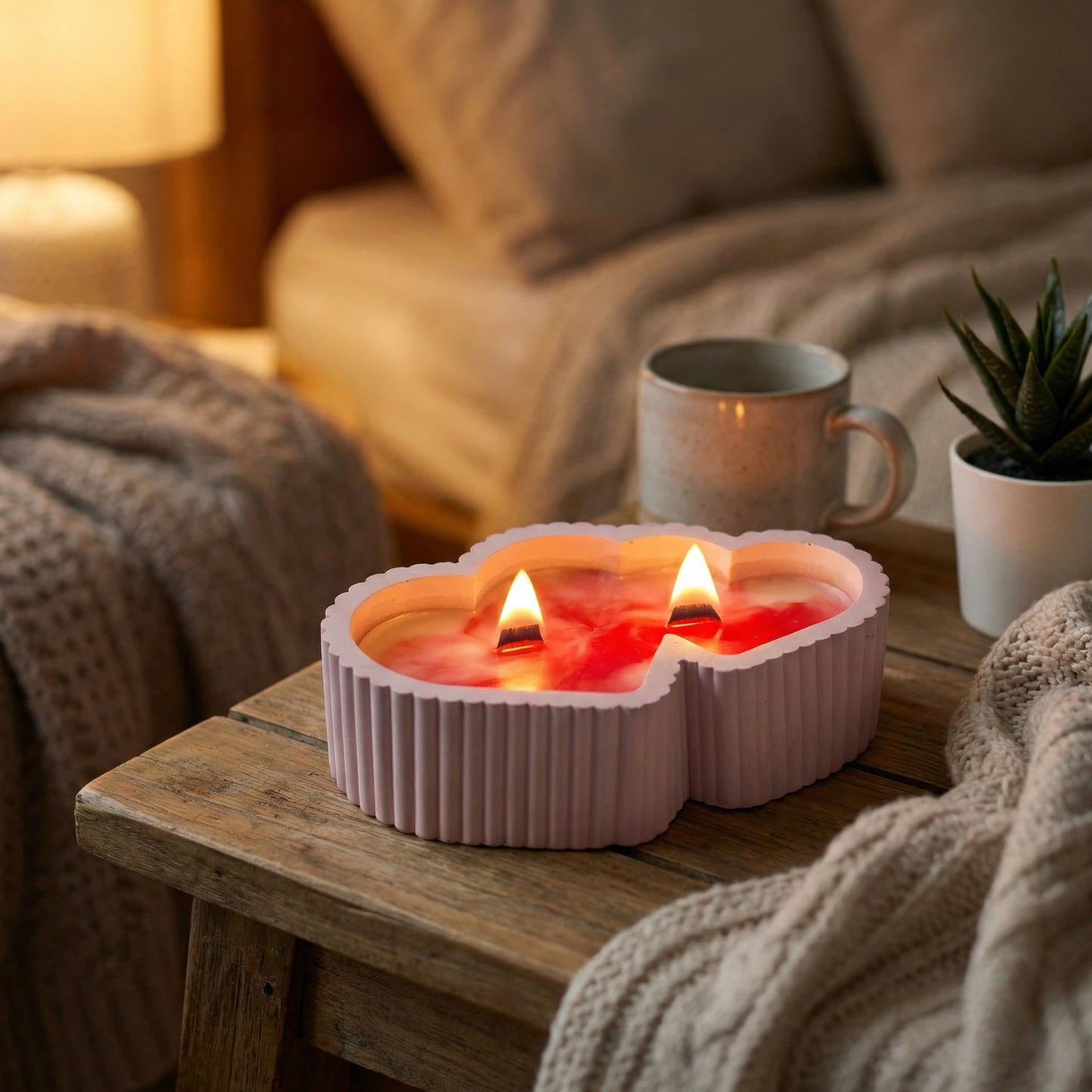 Heart-Shaped Concrete Wooden Wick Candle with Lid | Handcrafted Decorative Candle for Modern Homes