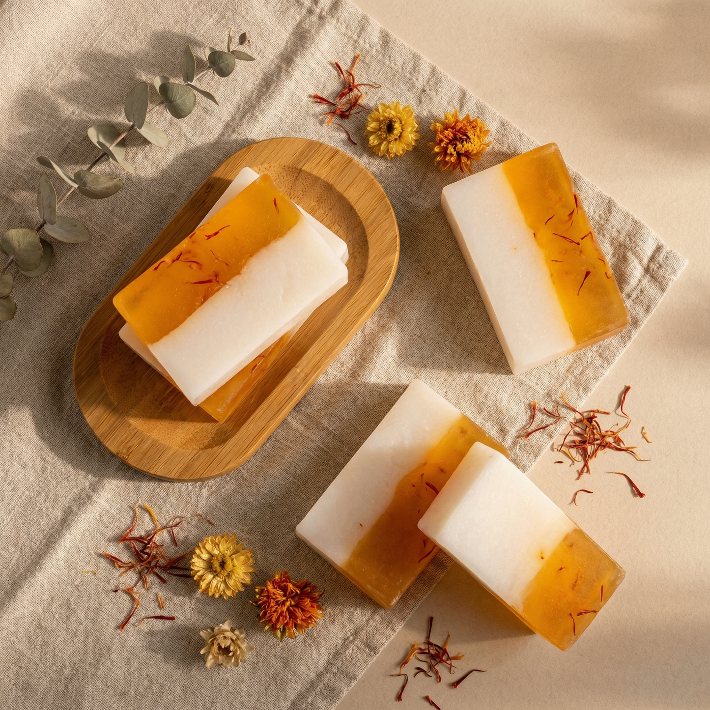 Kashmir Kesar & Goat’s Milk Bar Soap Pack of 3 (100 g Each) | Handmade Hydrating Saffron Soap for Smooth Radiant Skin