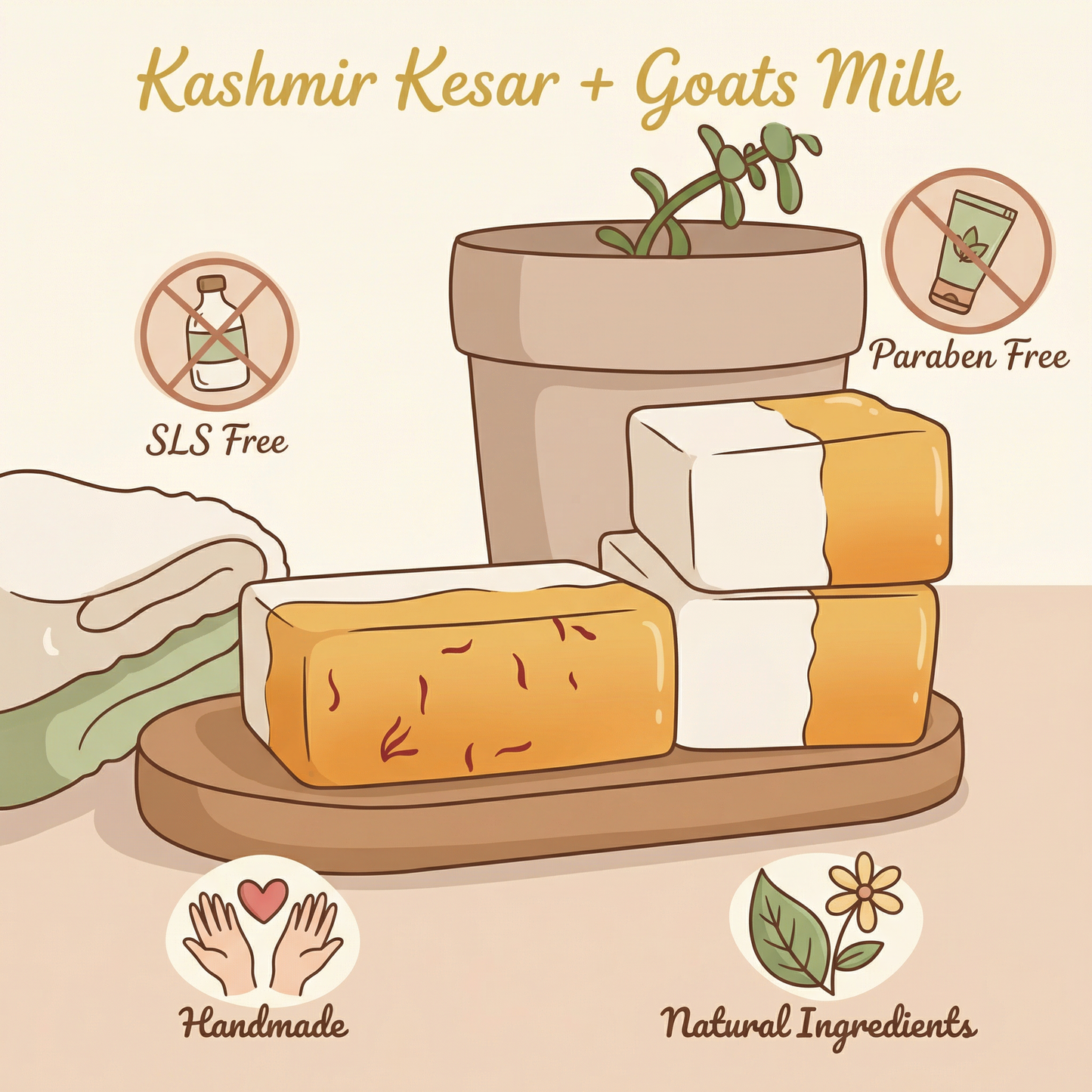 Kashmir Kesar & Goat’s Milk Bar Soap Pack of 3 (100 g Each) | Handmade Hydrating Saffron Soap for Smooth Radiant Skin