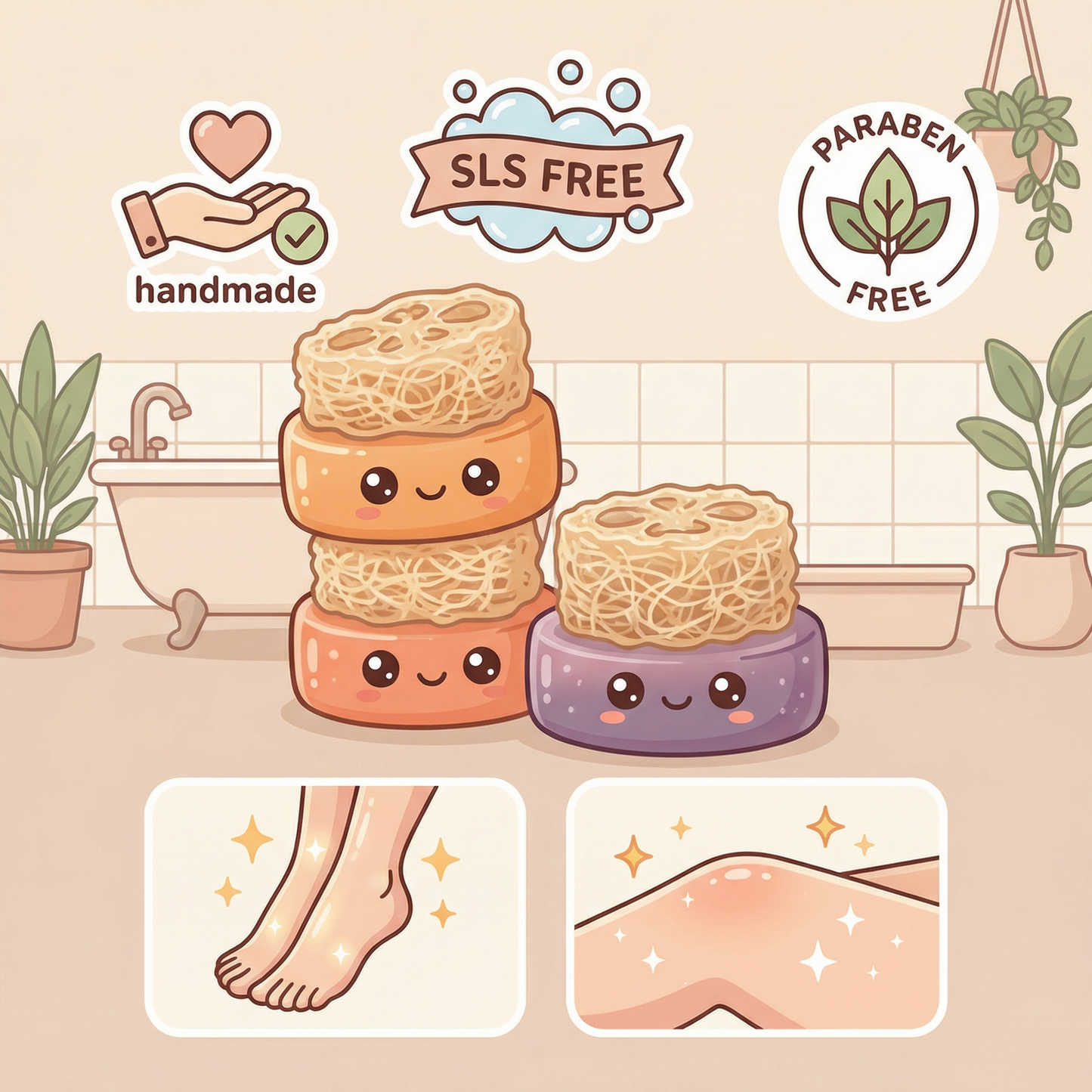 Handmade Loofah Foot Scrubber Soap Set of 3 | Exfoliating Natural Foot Care Bars for Smooth & Soft Feet | SLS & Paraben Free