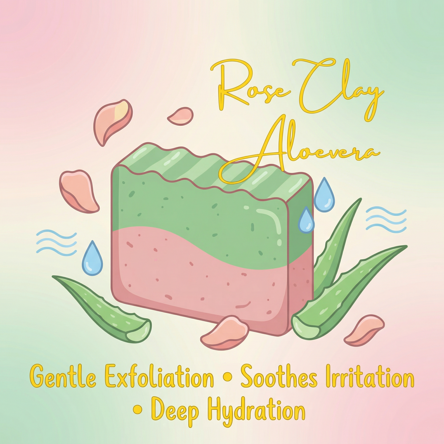 Rose Clay Aloe Vera Bar Soap Pack of 3 | Handmade Gentle Exfoliating Soap for Hydrated, Calm & Radiant Skin | Natural Skincare for All Skin Types
