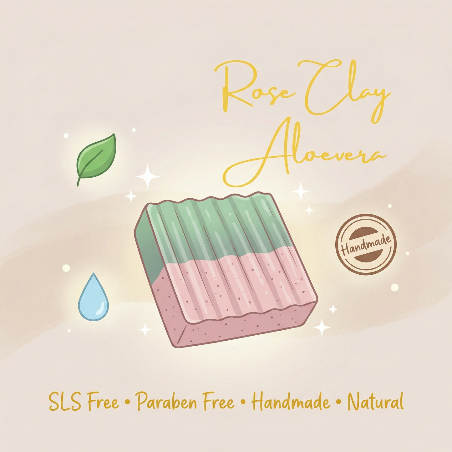 Rose Clay Aloe Vera Bar Soap Pack of 3 | Handmade Gentle Exfoliating Soap for Hydrated, Calm & Radiant Skin | Natural Skincare for All Skin Types