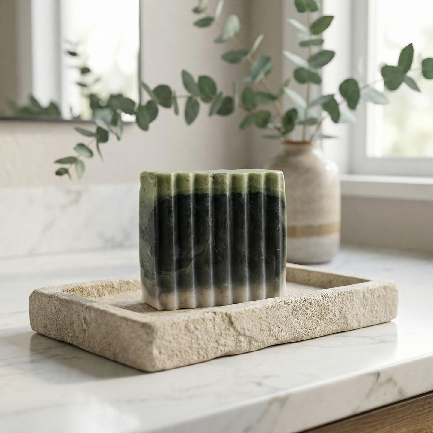 Green Sea Clay Charcoal Bar Soap Pack of 3 | Deep Cleansing Handmade Bar with Activated Charcoal | Pore Tightening Hydrating Cleanser for Normal to Oily Skin