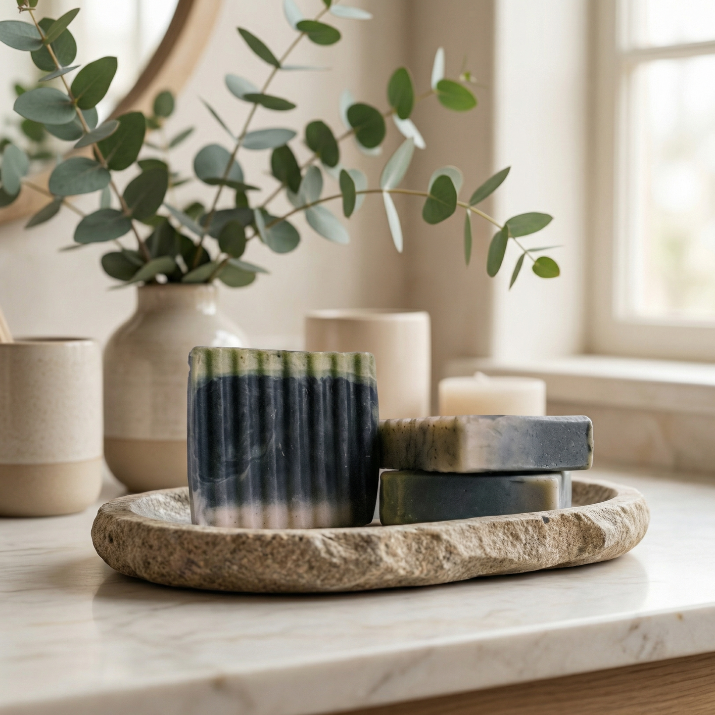 Green Sea Clay Charcoal Bar Soap Pack of 3 | Deep Cleansing Handmade Bar with Activated Charcoal | Pore Tightening Hydrating Cleanser for Normal to Oily Skin