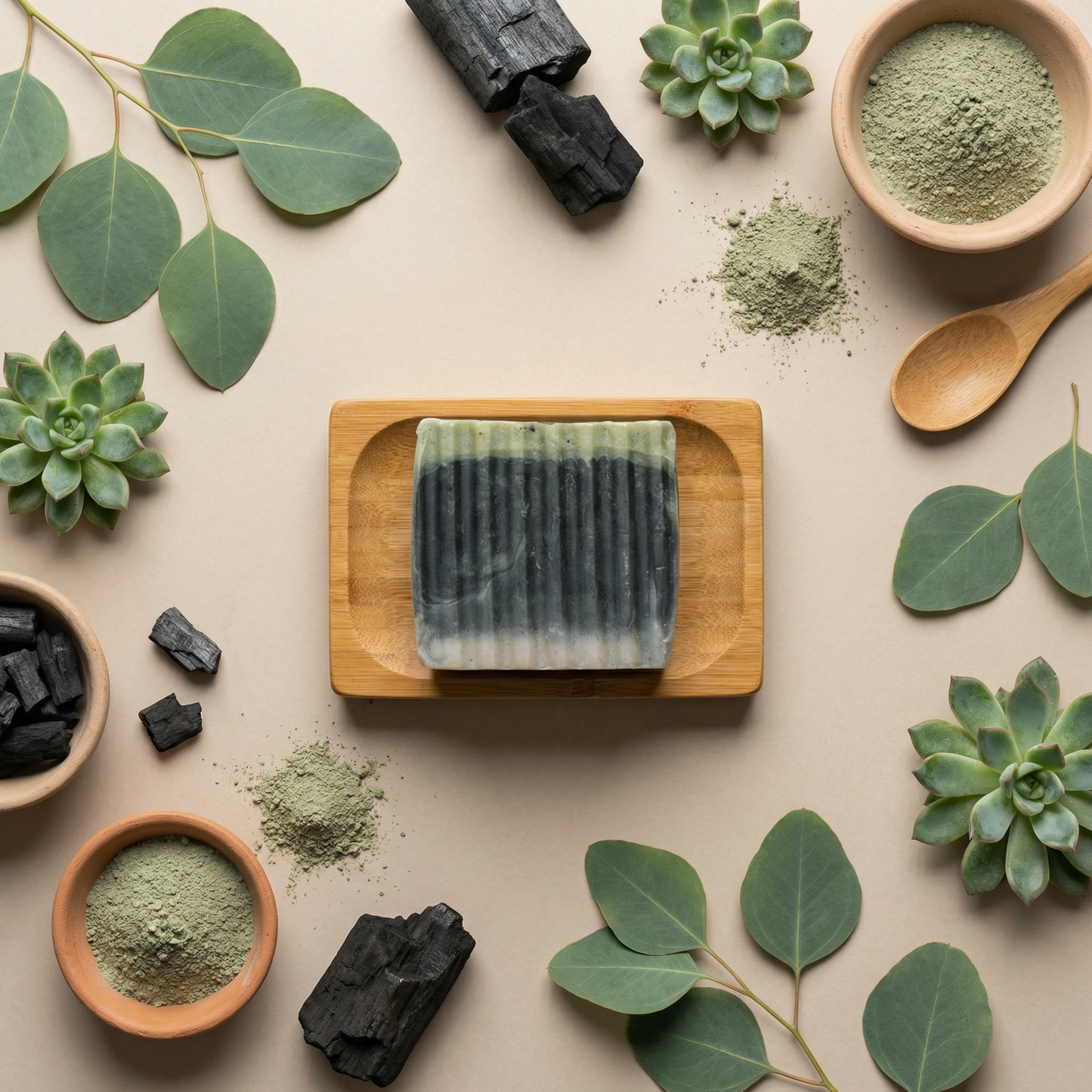 Green Sea Clay Charcoal Bar Soap Pack of 3 | Deep Cleansing Handmade Bar with Activated Charcoal | Pore Tightening Hydrating Cleanser for Normal to Oily Skin