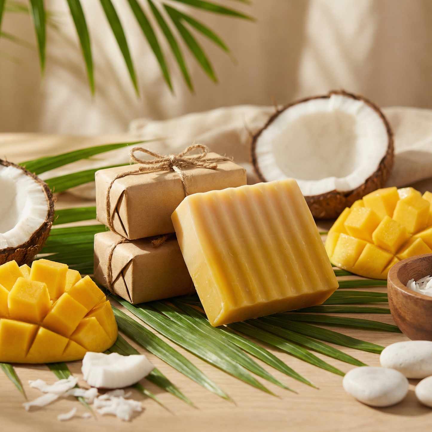Mango Coconut Bar Soap Pack of 3 | Handmade Hydrating Soap with Coconut Milk & Mango Extract for Clear, Soft & Nourished Skin