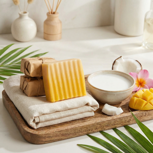 Mango Coconut Bar Soap Pack of 3 | Handmade Hydrating Soap with Coconut Milk & Mango Extract for Clear, Soft & Nourished Skin