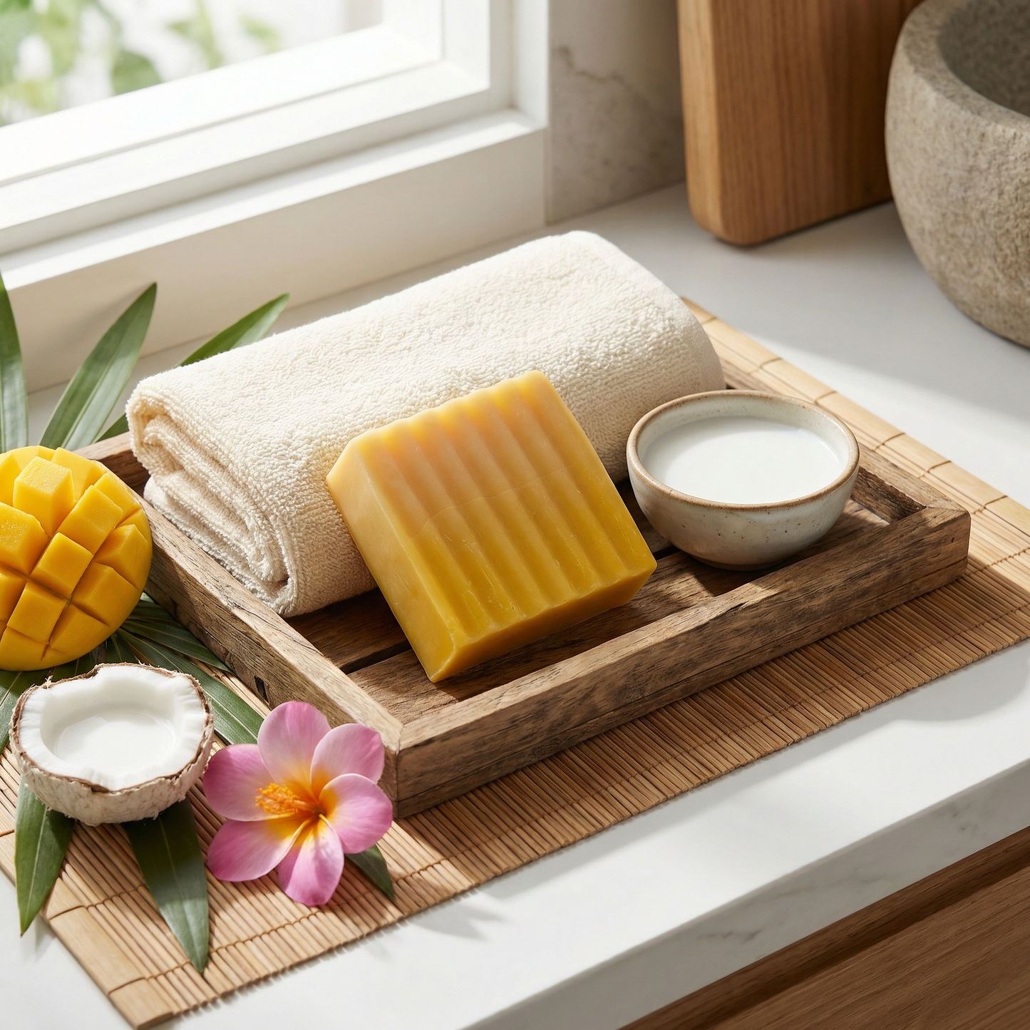 Mango Coconut Bar Soap Pack of 3 | Handmade Hydrating Soap with Coconut Milk & Mango Extract for Clear, Soft & Nourished Skin