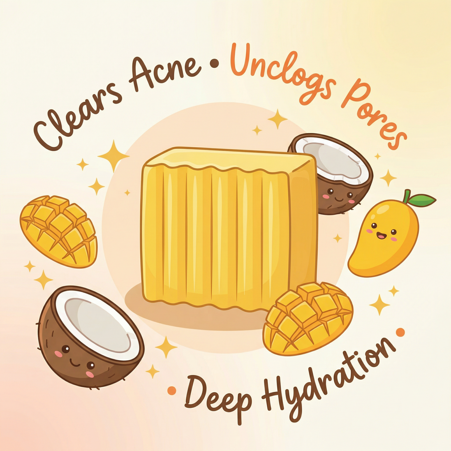 Mango Coconut Bar Soap Pack of 3 | Handmade Hydrating Soap with Coconut Milk & Mango Extract for Clear, Soft & Nourished Skin
