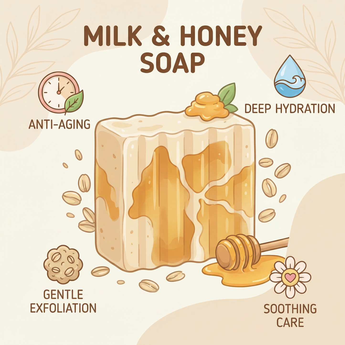 Milk & Honey Bar Soap Pack of 3 | Handmade Oatmeal & Honey Hydrating Soap for Gentle Exfoliation, Anti-Aging Care & Deep Moisturizing | Natural Skincare for All Skin Types