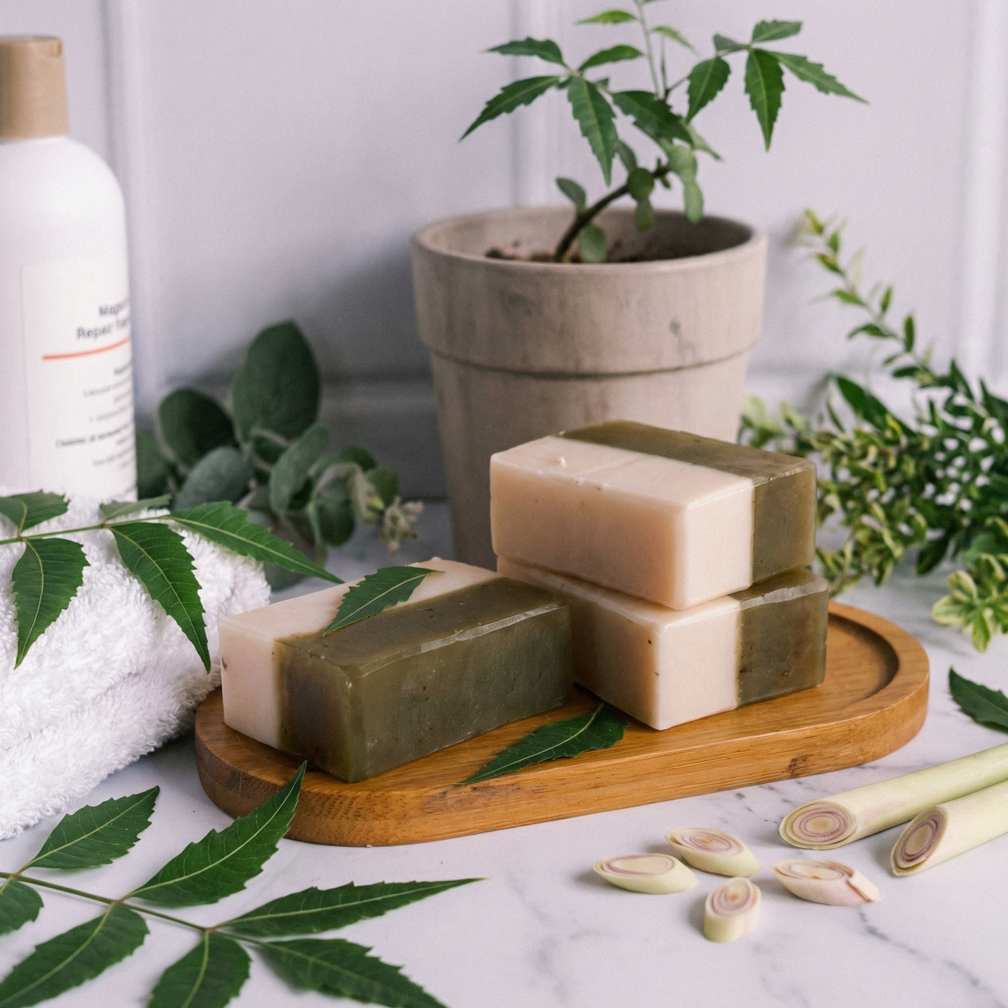 Lemongrass & Neem Handmade Bar Soap Pack of 3 | Acne-Care, Deep Cleansing & Hydrating Natural Soap for All Skin Types