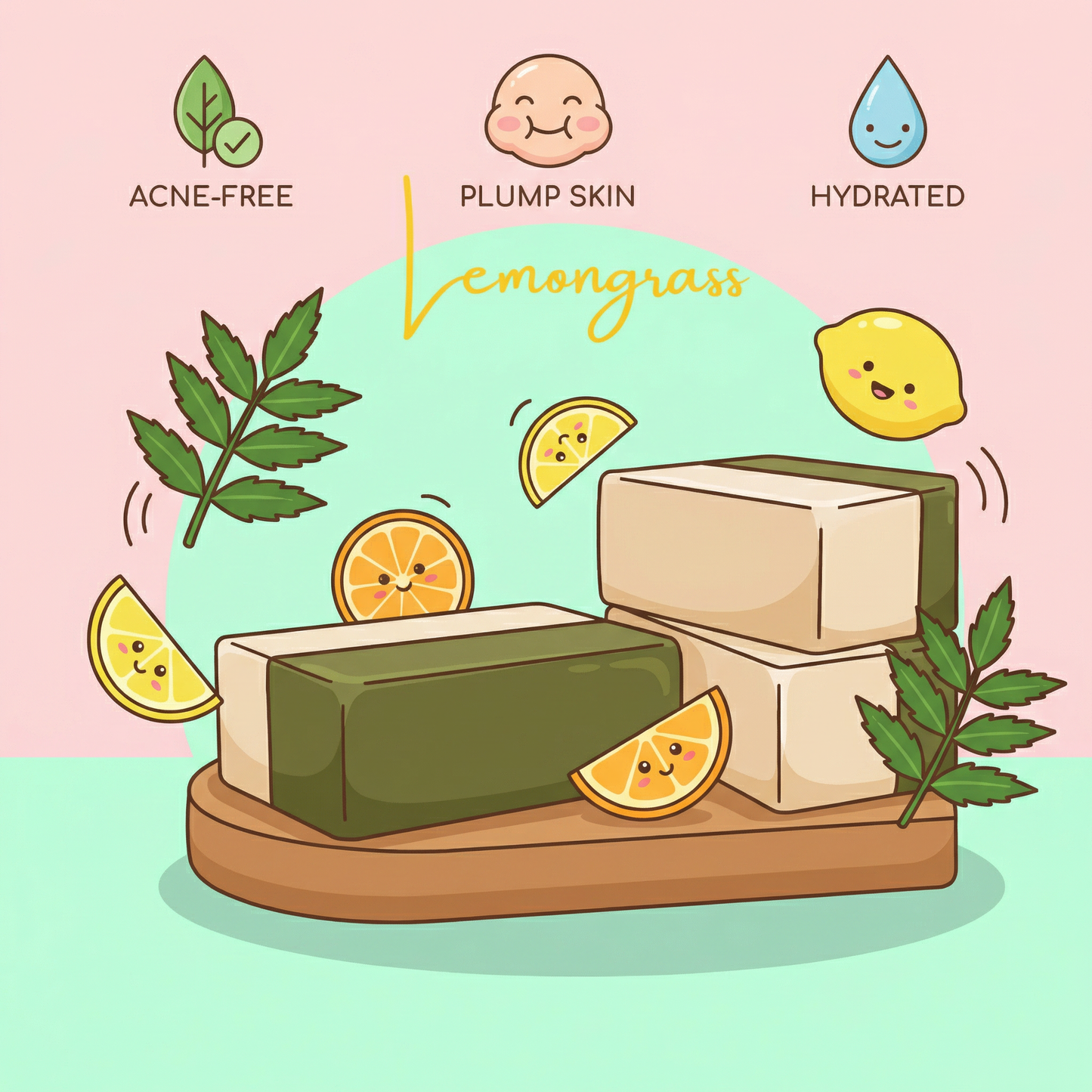 Lemongrass & Neem Handmade Bar Soap Pack of 3 | Acne-Care, Deep Cleansing & Hydrating Natural Soap for All Skin Types