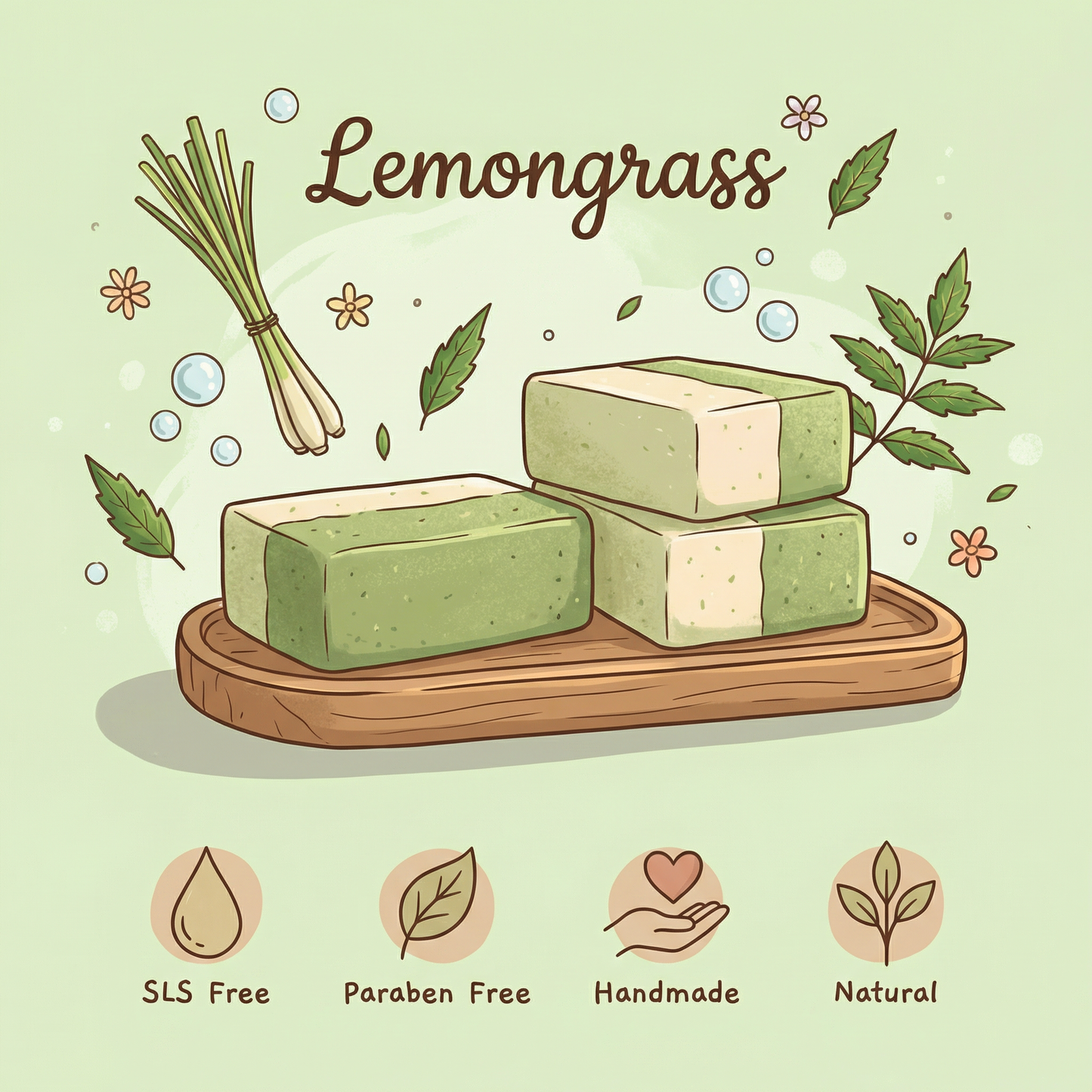 Lemongrass & Neem Handmade Bar Soap Pack of 3 | Acne-Care, Deep Cleansing & Hydrating Natural Soap for All Skin Types