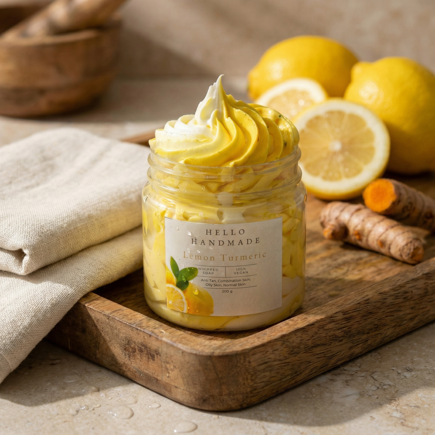 Lemon Turmeric Whipped Soap | Handmade Brightening Cleanser for Oily & Combination Skin