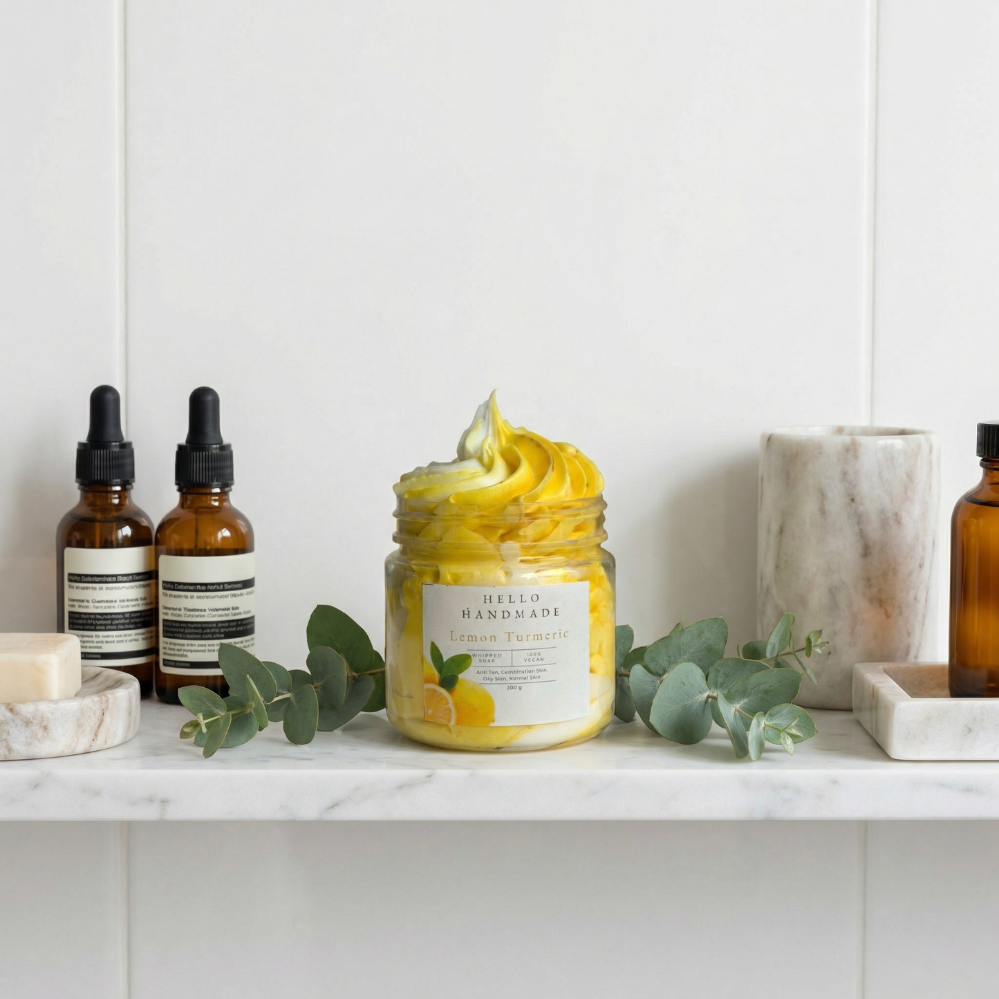 Lemon Turmeric Whipped Soap | Handmade Brightening Cleanser for Oily & Combination Skin