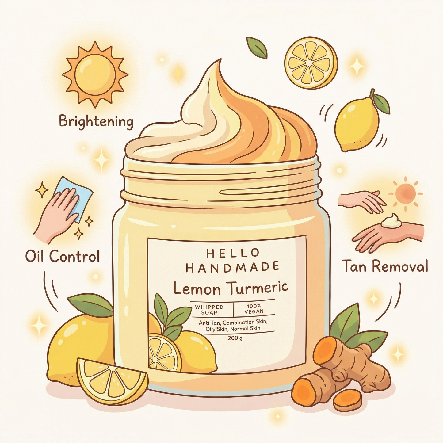 Lemon Turmeric Whipped Soap | Handmade Brightening Cleanser for Oily & Combination Skin