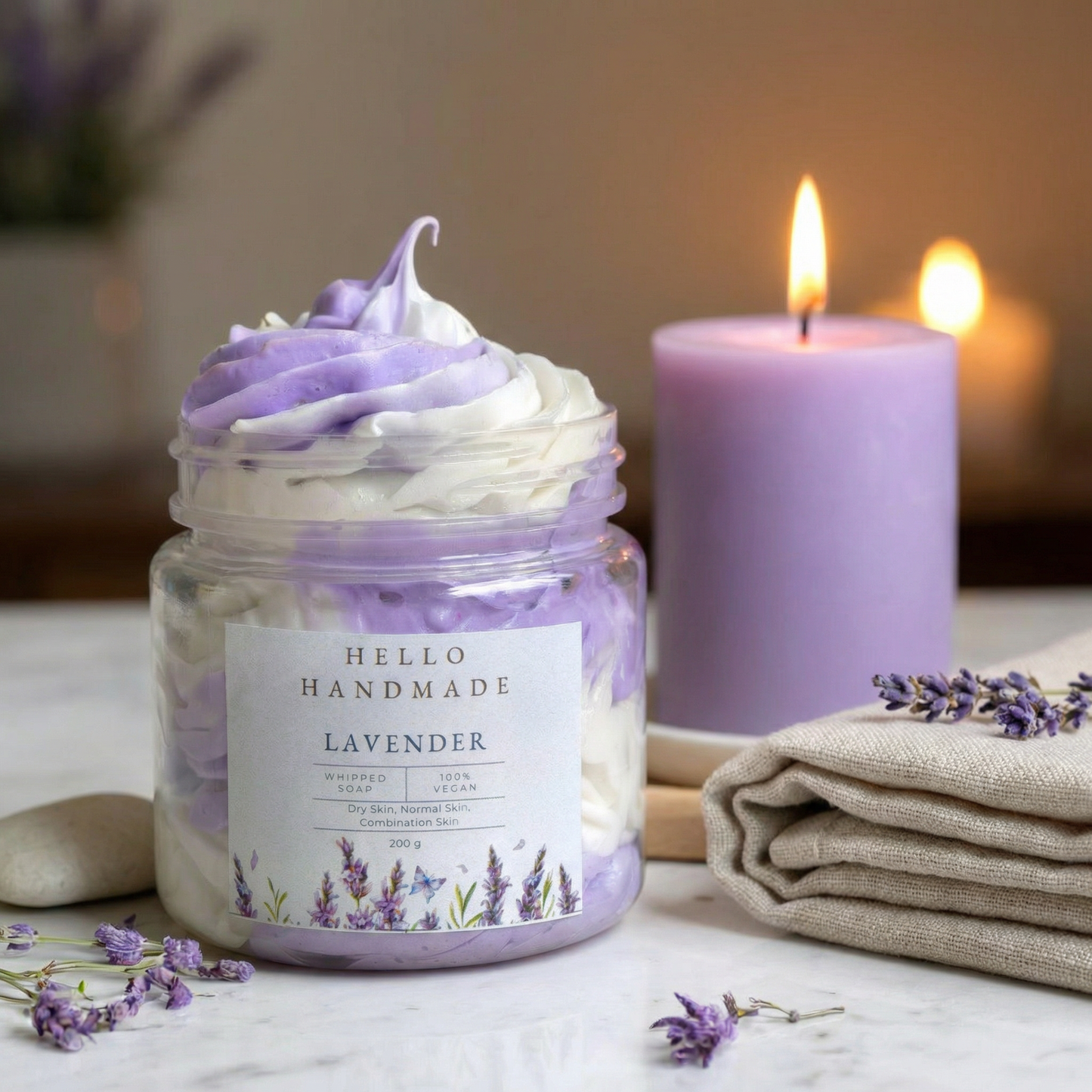 Lavender Whipped Soap | Handmade Soothing Body Cleanser for Dry, Normal & Sensitive Skin – Hello Handmade