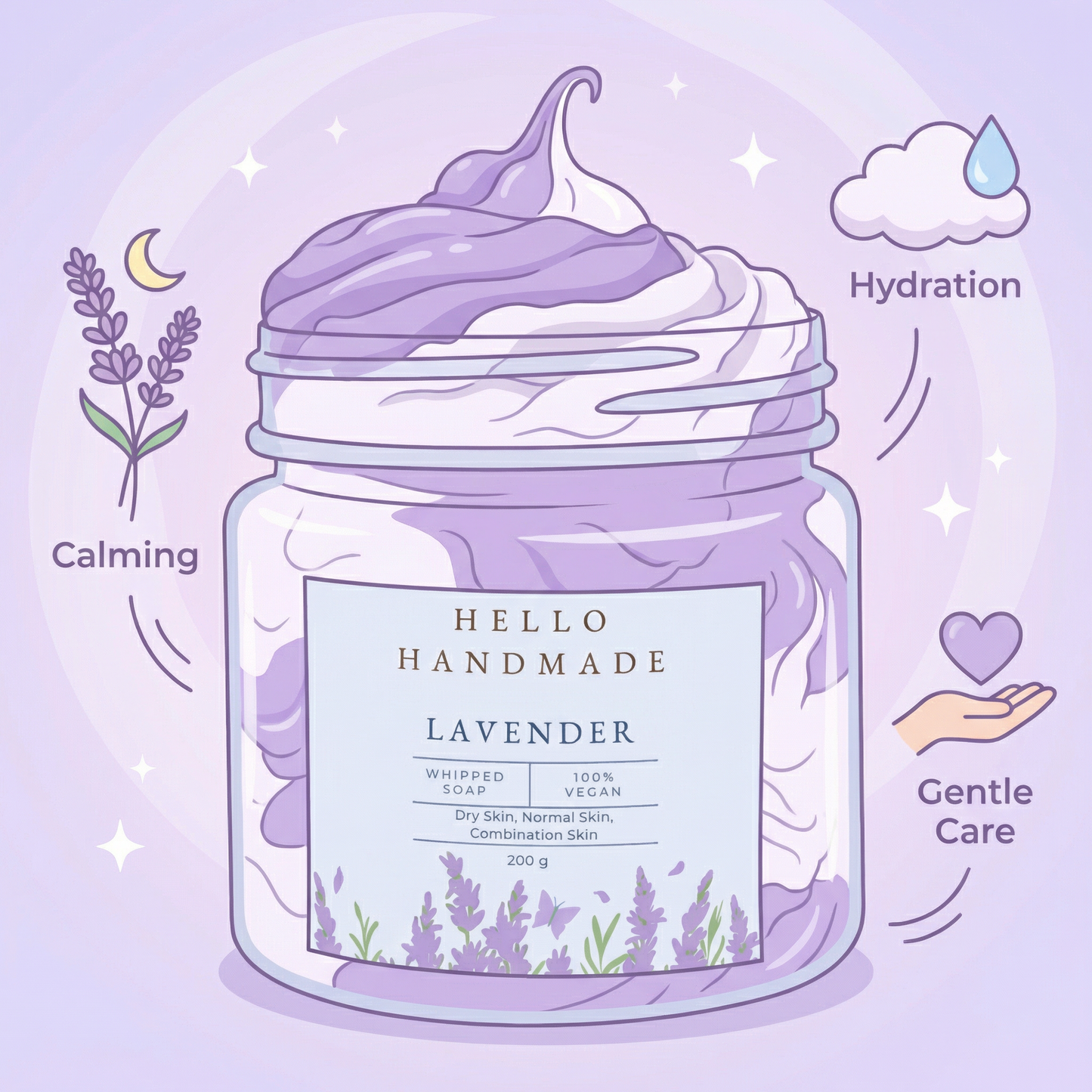 Lavender Whipped Soap | Handmade Soothing Body Cleanser for Dry, Normal & Sensitive Skin – Hello Handmade