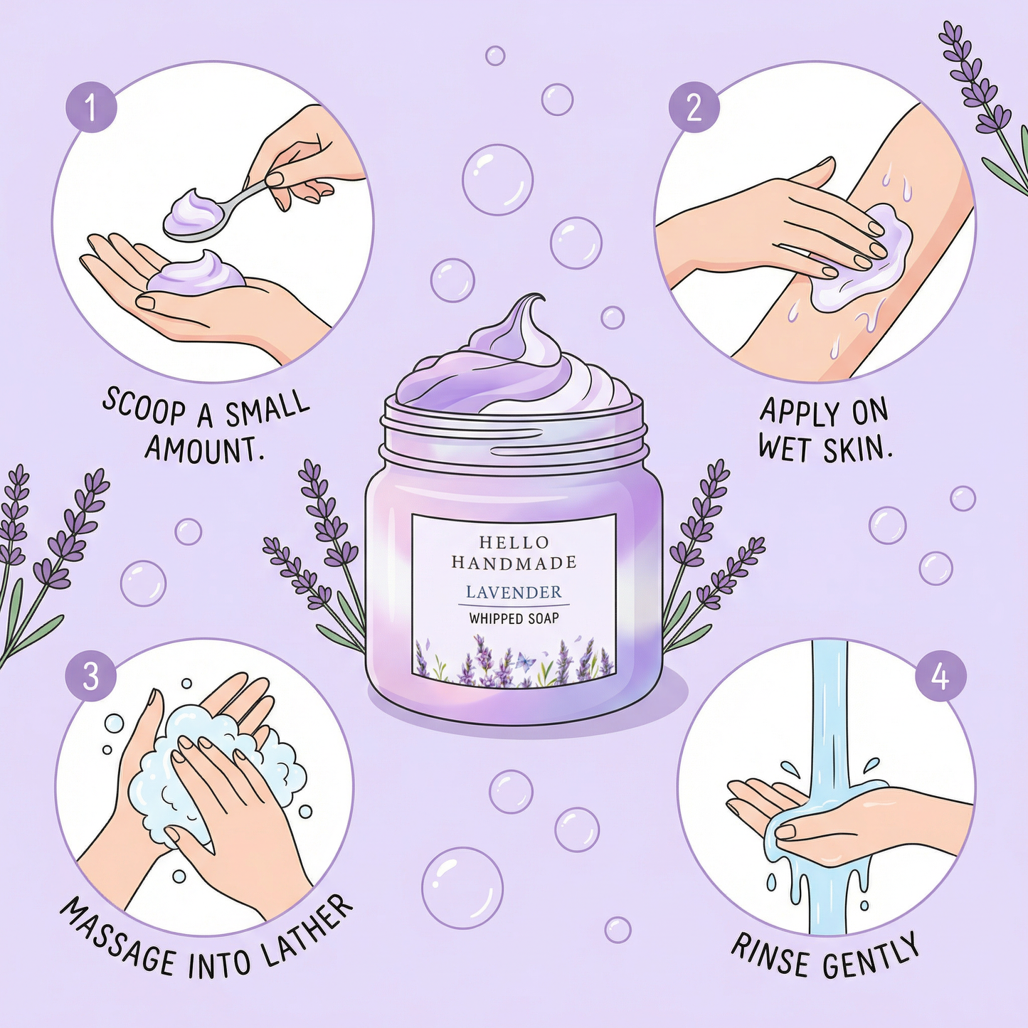 Lavender Whipped Soap | Handmade Soothing Body Cleanser for Dry, Normal & Sensitive Skin – Hello Handmade