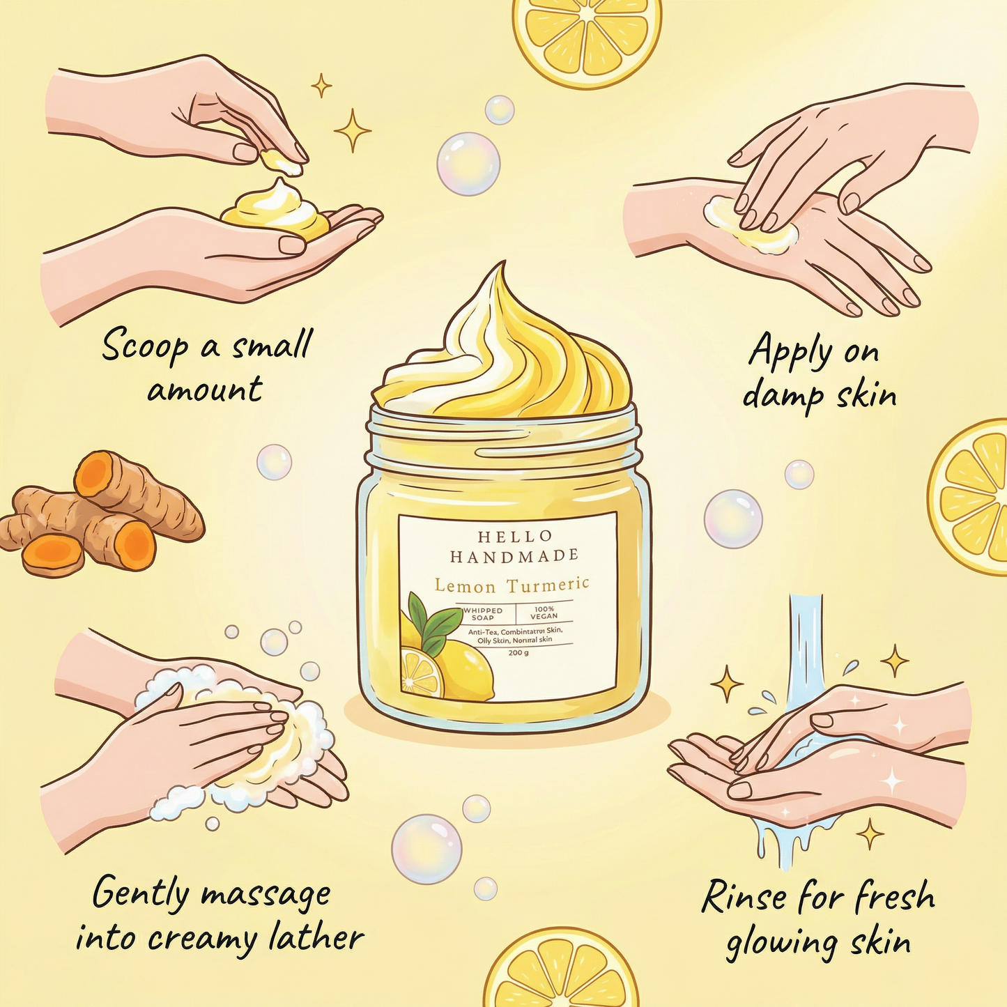 Lemon Turmeric Whipped Soap | Handmade Brightening Cleanser for Oily & Combination Skin
