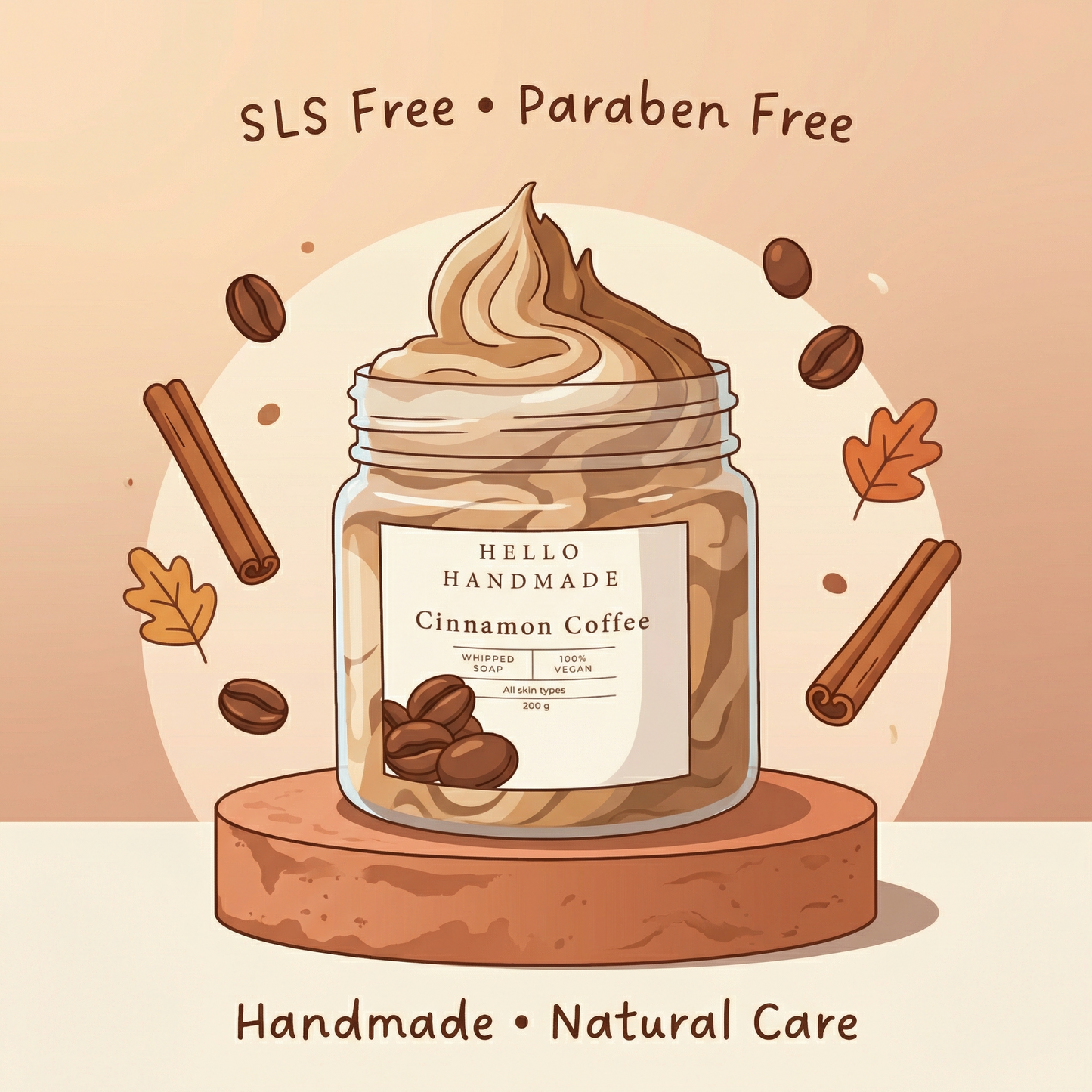 Cinnamon Coffee Whipped Soap | Handmade Energizing Exfoliating Body Cleanser for Smooth, Revitalized Skin