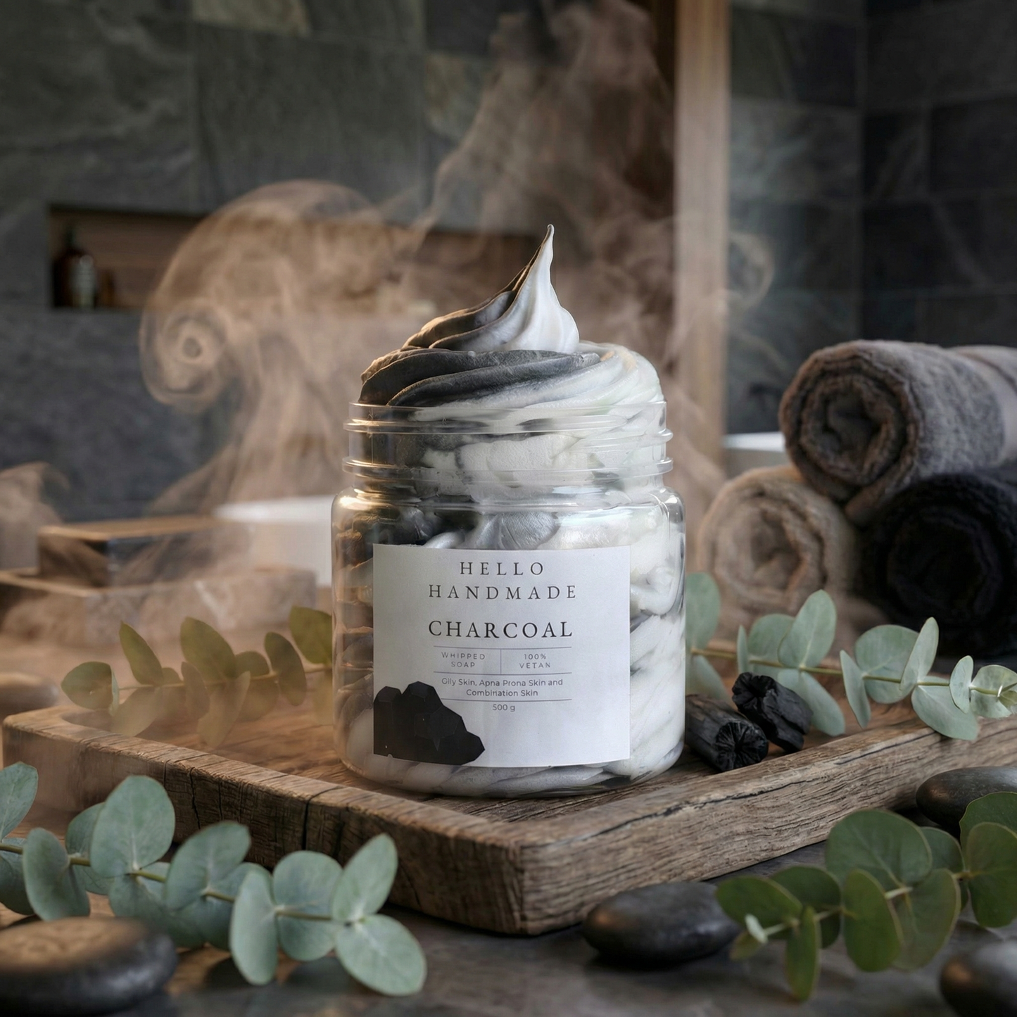 Charcoal Whipped Soap | Handmade Detoxifying Cleanser with Activated Charcoal for Oily, Acne-Prone & Combination Skin