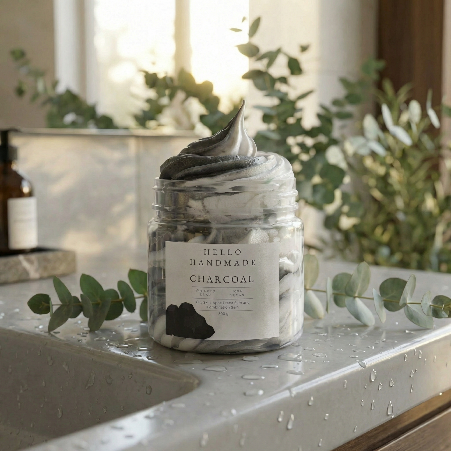 Charcoal Whipped Soap | Handmade Detoxifying Cleanser with Activated Charcoal for Oily, Acne-Prone & Combination Skin