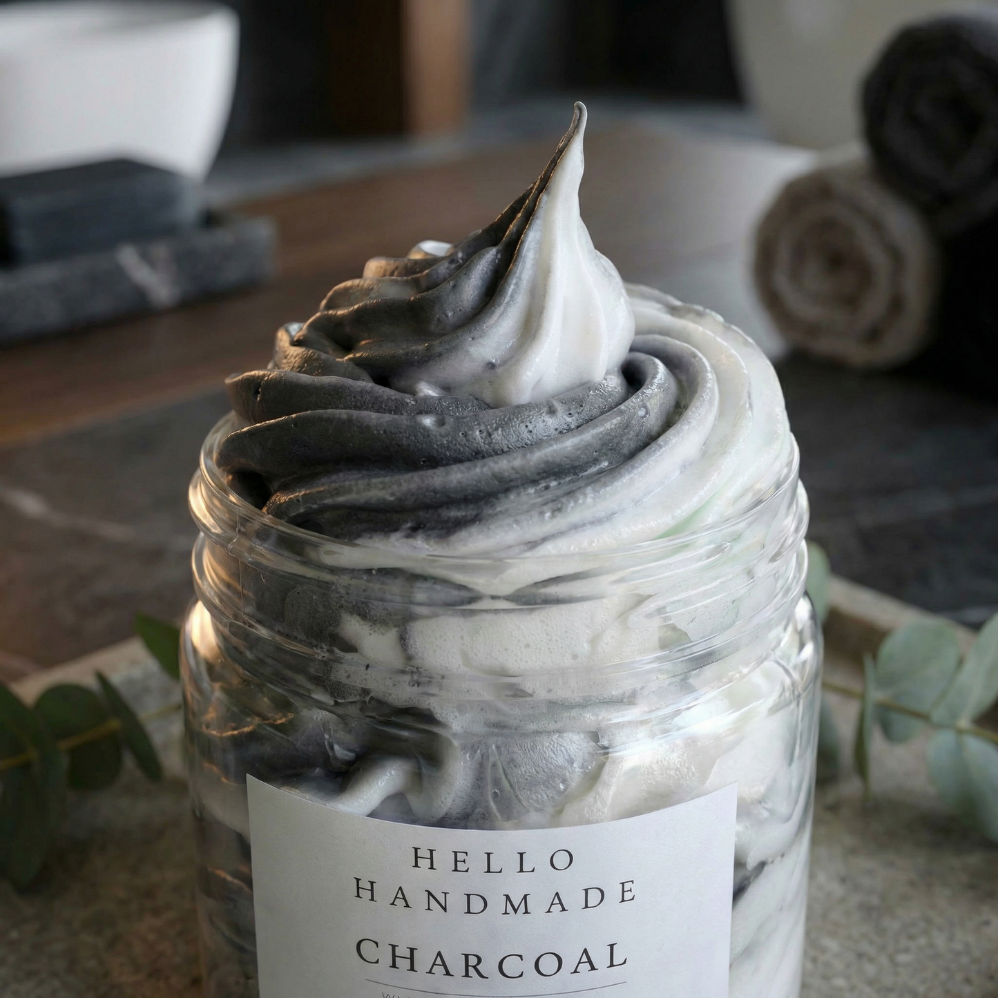 Charcoal Whipped Soap | Handmade Detoxifying Cleanser with Activated Charcoal for Oily, Acne-Prone & Combination Skin