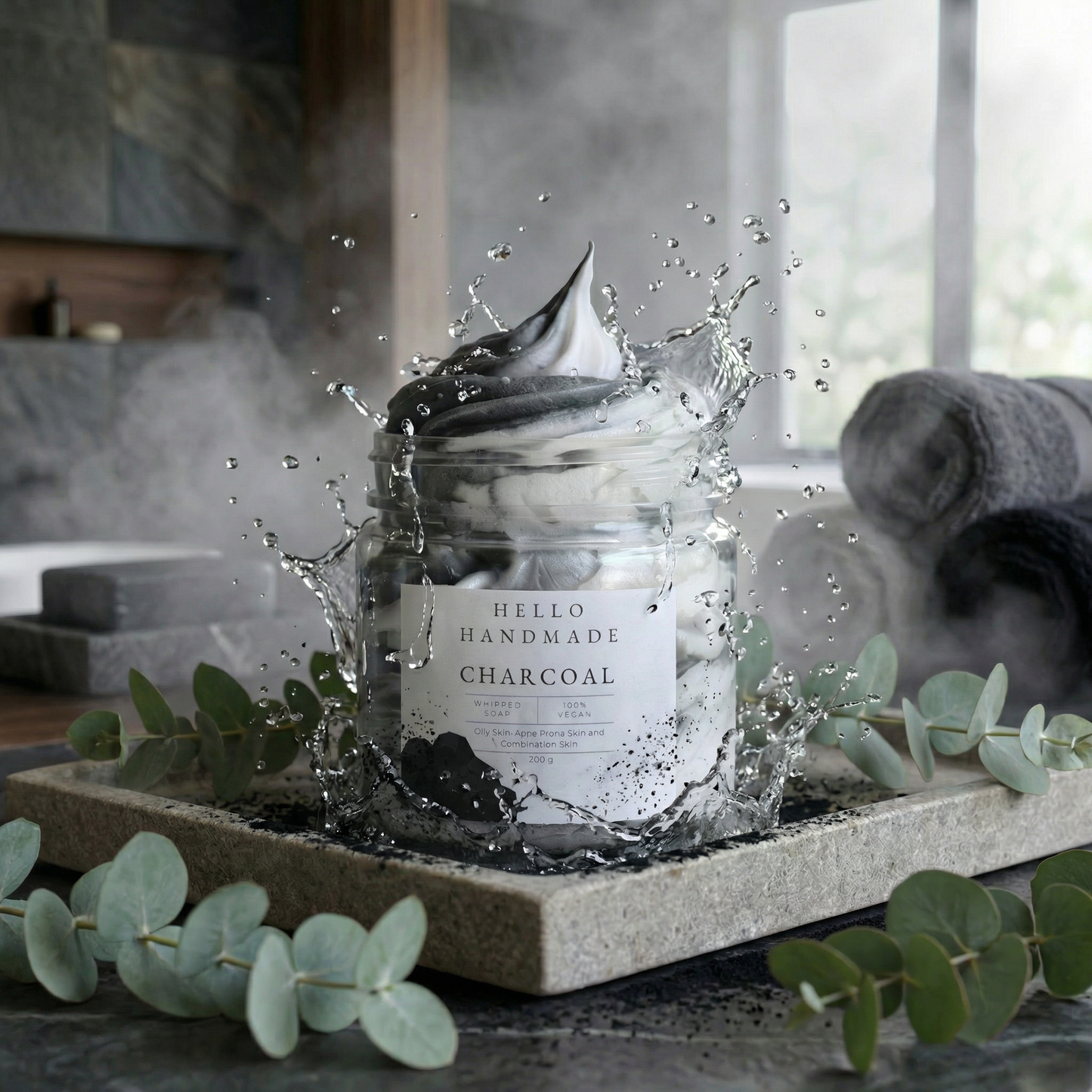 Charcoal Whipped Soap | Handmade Detoxifying Cleanser with Activated Charcoal for Oily, Acne-Prone & Combination Skin