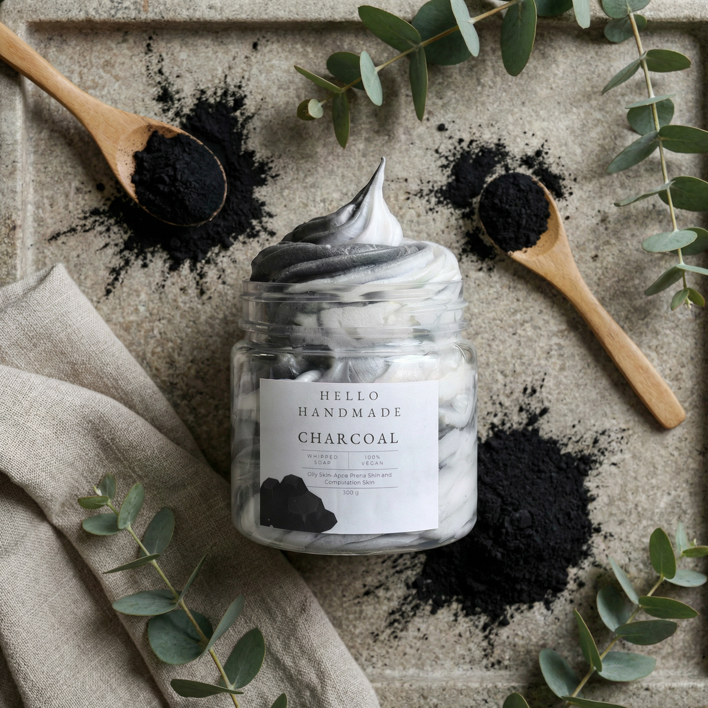 Charcoal Whipped Soap | Handmade Detoxifying Cleanser with Activated Charcoal for Oily, Acne-Prone & Combination Skin