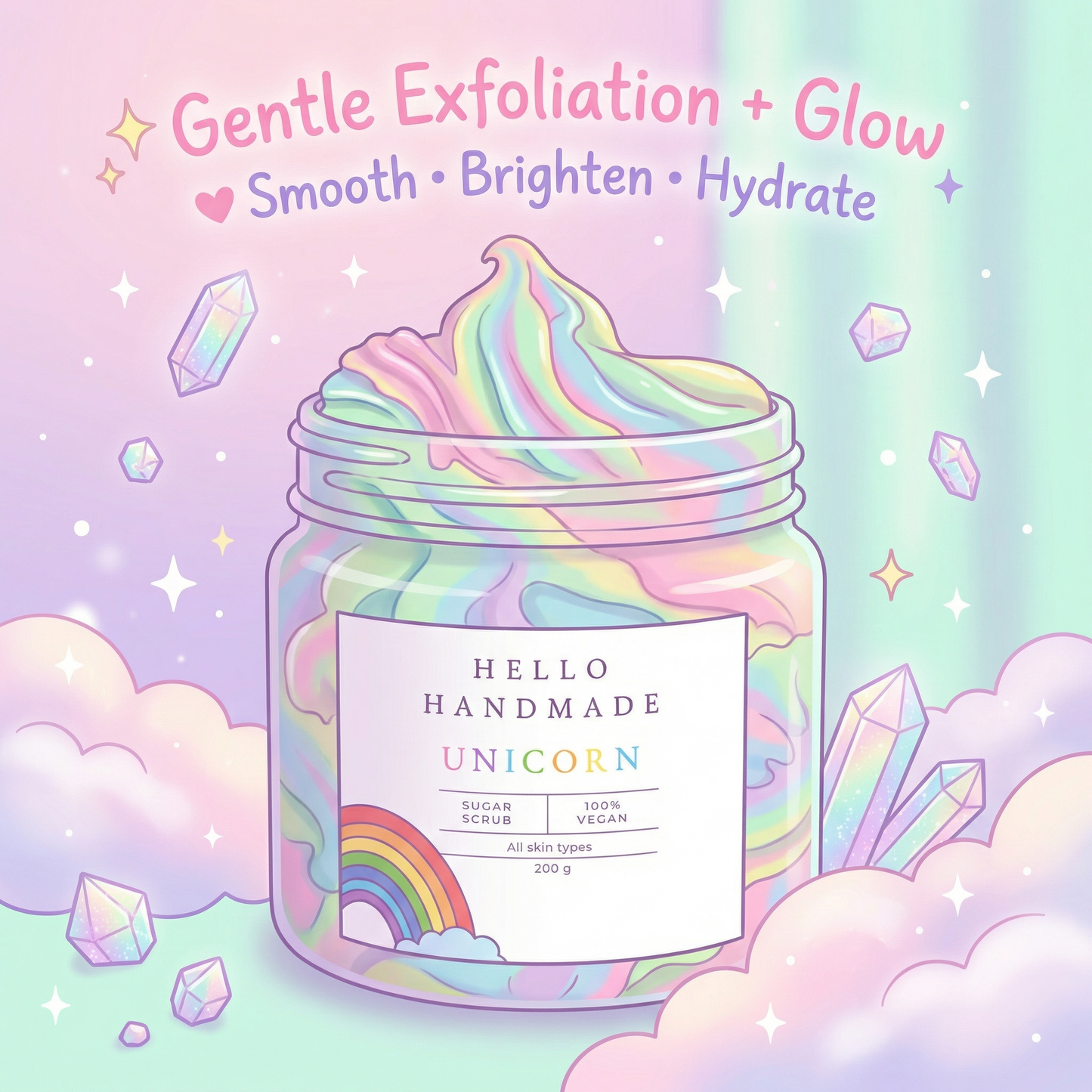 Unicorn Sugar Scrub | Handmade Exfoliating Body Scrub for Smooth, Glowing & Hydrated Skin