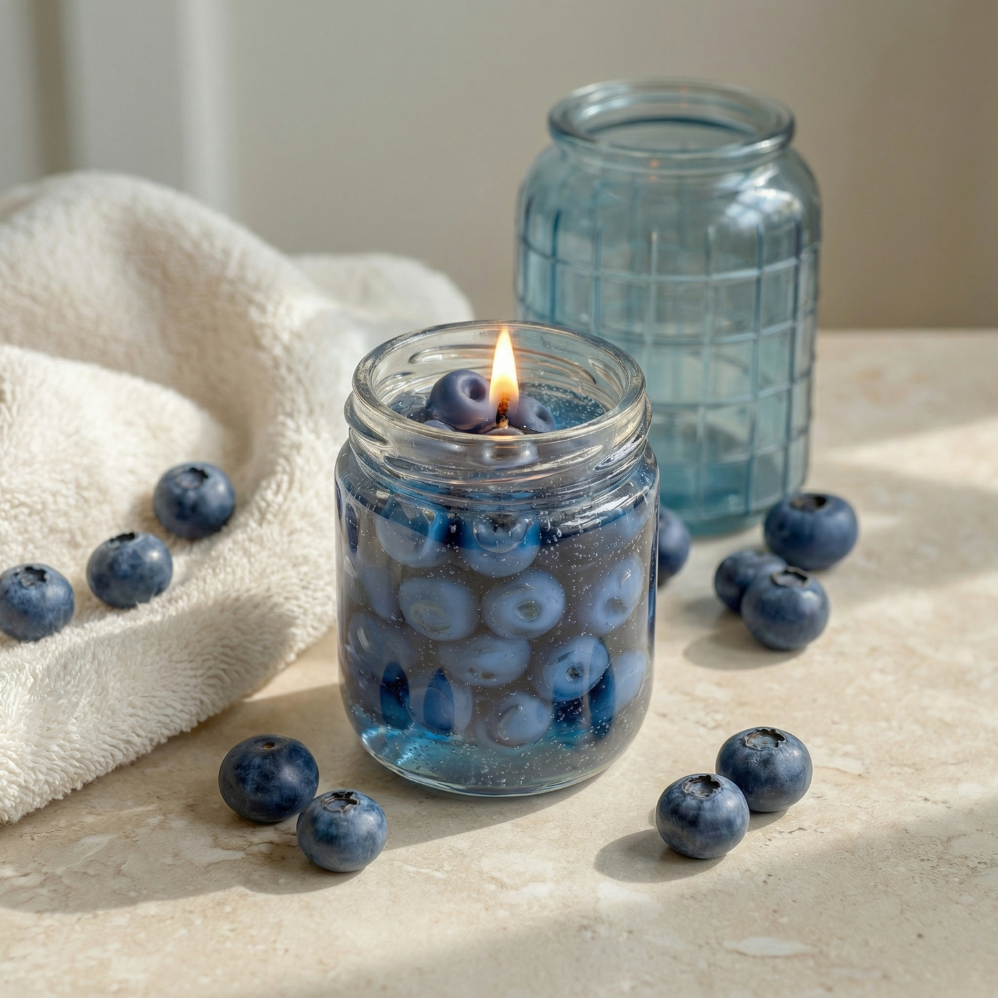 Blueberry Jar Candle – Handcrafted Gel Wax Candle with Realistic Blueberry Embeds