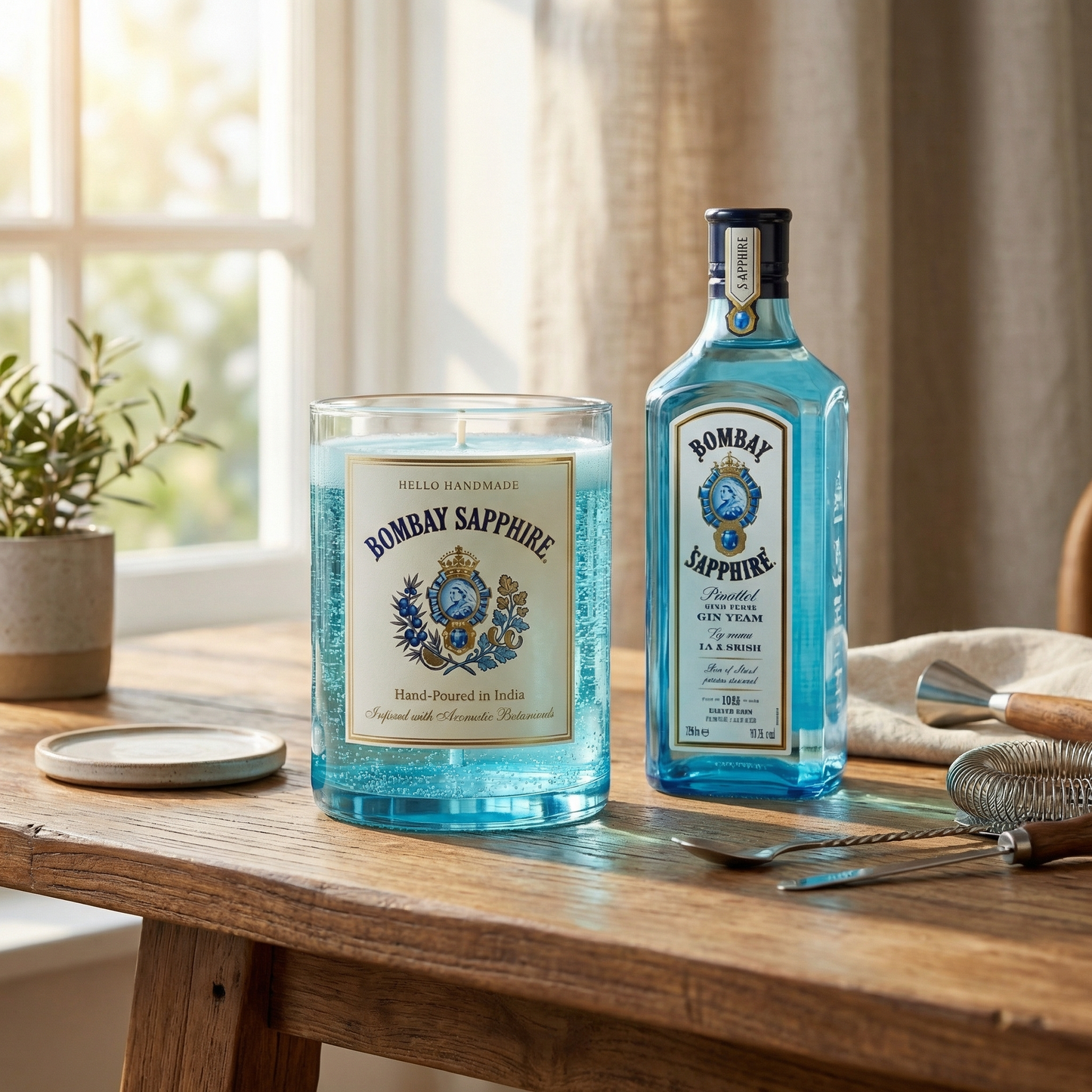Bombay Sapphire Gin Candle – Handcrafted Luxury Candle Made with Upcycled Real Bombay Sapphire Bottles | Premium Bar Décor, Aromatic Botanical Candle & Unique Gifting
