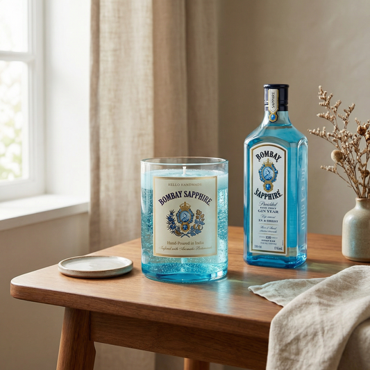 Bombay Sapphire Gin Candle – Handcrafted Luxury Candle Made with Upcycled Real Bombay Sapphire Bottles | Premium Bar Décor, Aromatic Botanical Candle & Unique Gifting