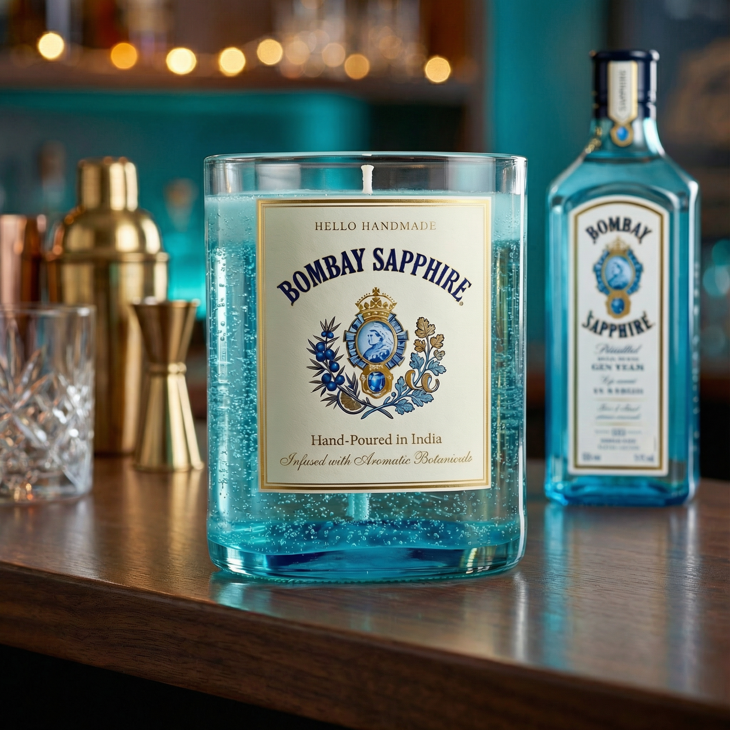 Bombay Sapphire Gin Candle – Handcrafted Luxury Candle Made with Upcycled Real Bombay Sapphire Bottles | Premium Bar Décor, Aromatic Botanical Candle & Unique Gifting