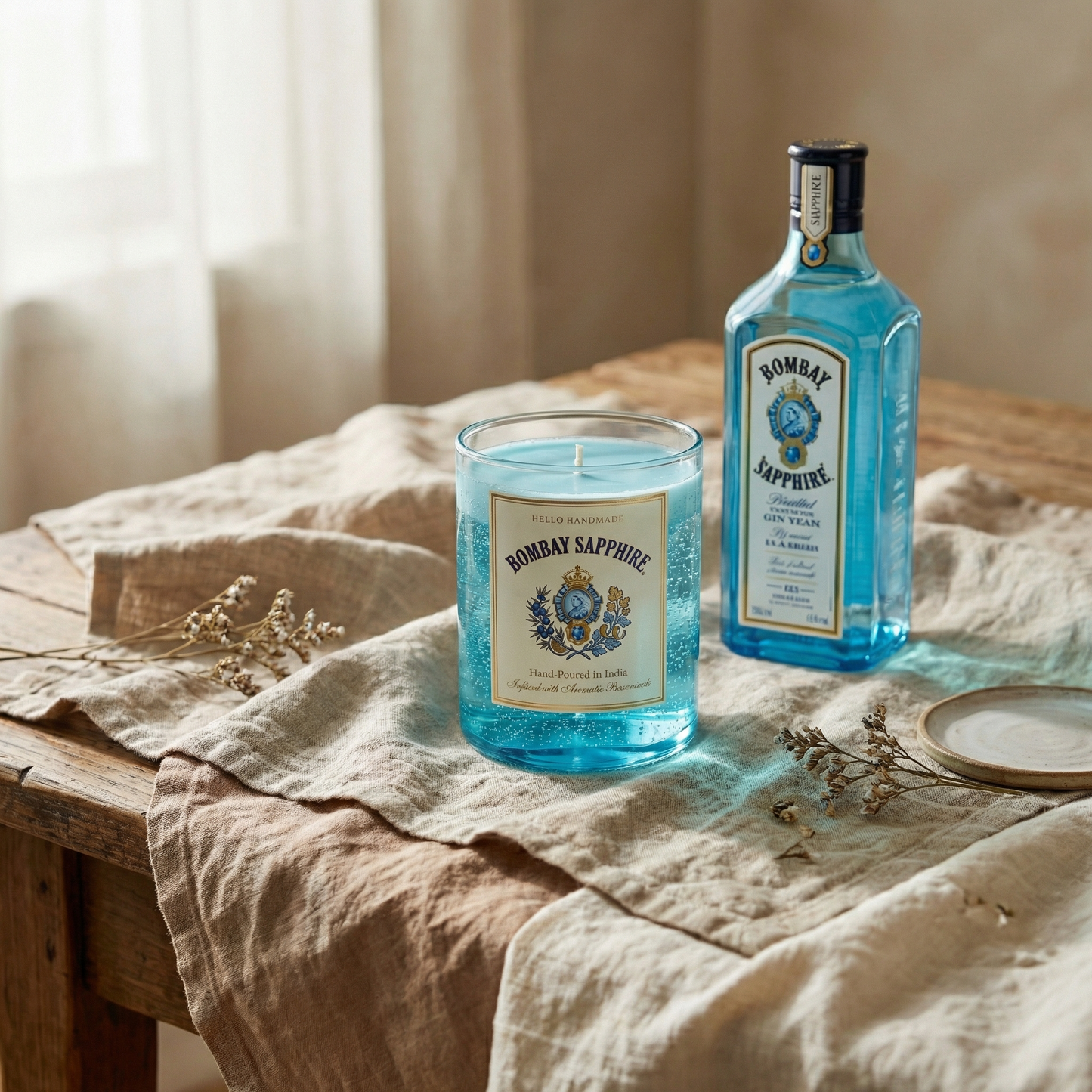 Bombay Sapphire Gin Candle – Handcrafted Luxury Candle Made with Upcycled Real Bombay Sapphire Bottles | Premium Bar Décor, Aromatic Botanical Candle & Unique Gifting