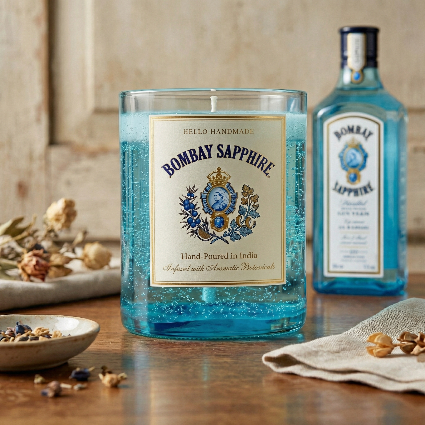 Bombay Sapphire Gin Candle – Handcrafted Luxury Candle Made with Upcycled Real Bombay Sapphire Bottles | Premium Bar Décor, Aromatic Botanical Candle & Unique Gifting