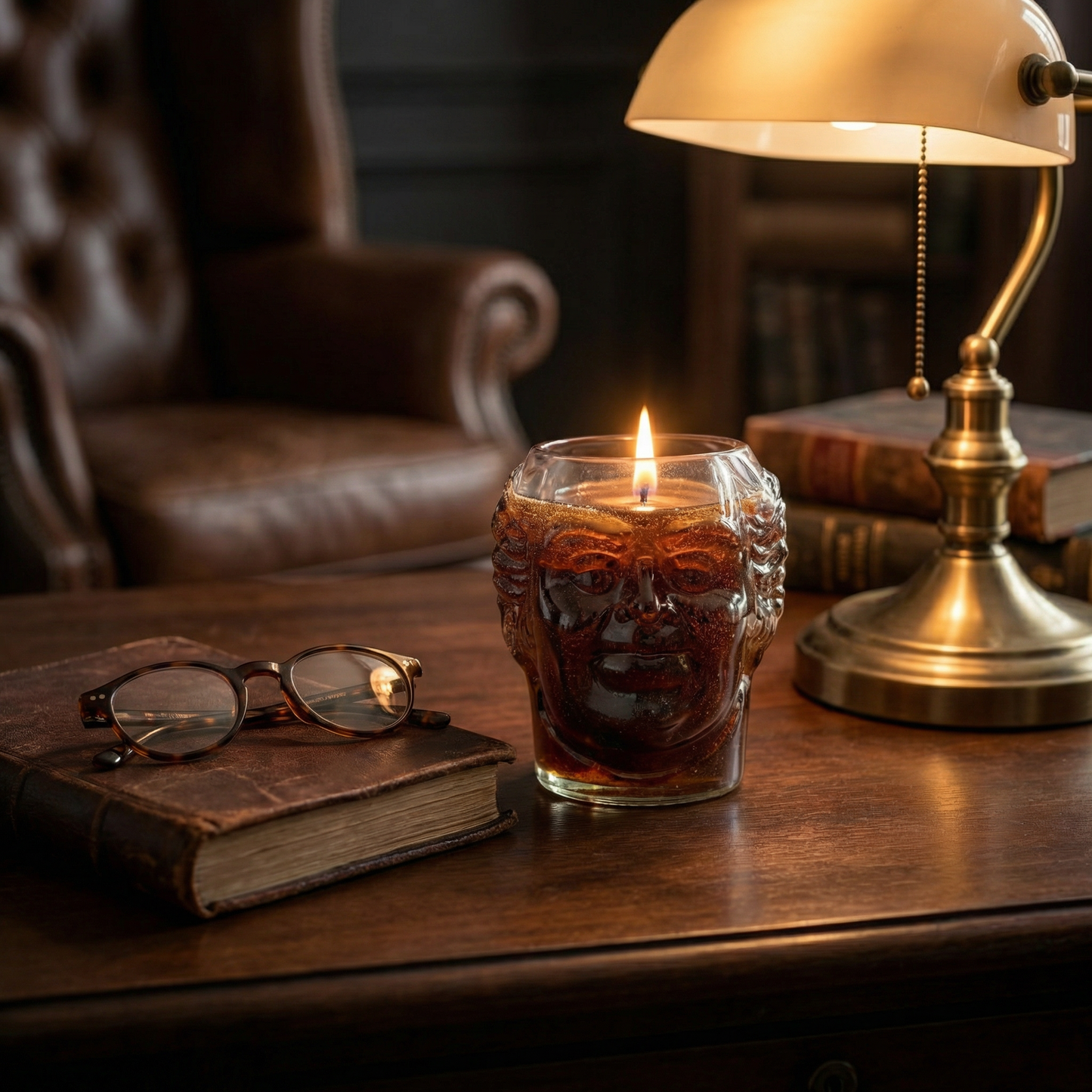 Old Monk Rum Candle – Handcrafted Upcycled Old Monk Bottle Glass Head Candle | Sustainable Luxury Bar Décor, Statement Collectible & Premium Gifting Piece