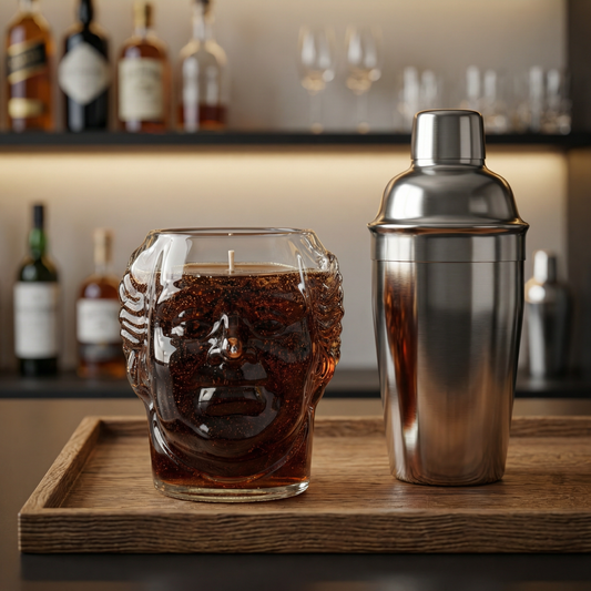 Old Monk Rum Candle – Handcrafted Upcycled Old Monk Bottle Glass Head Candle | Sustainable Luxury Bar Décor, Statement Collectible & Premium Gifting Piece