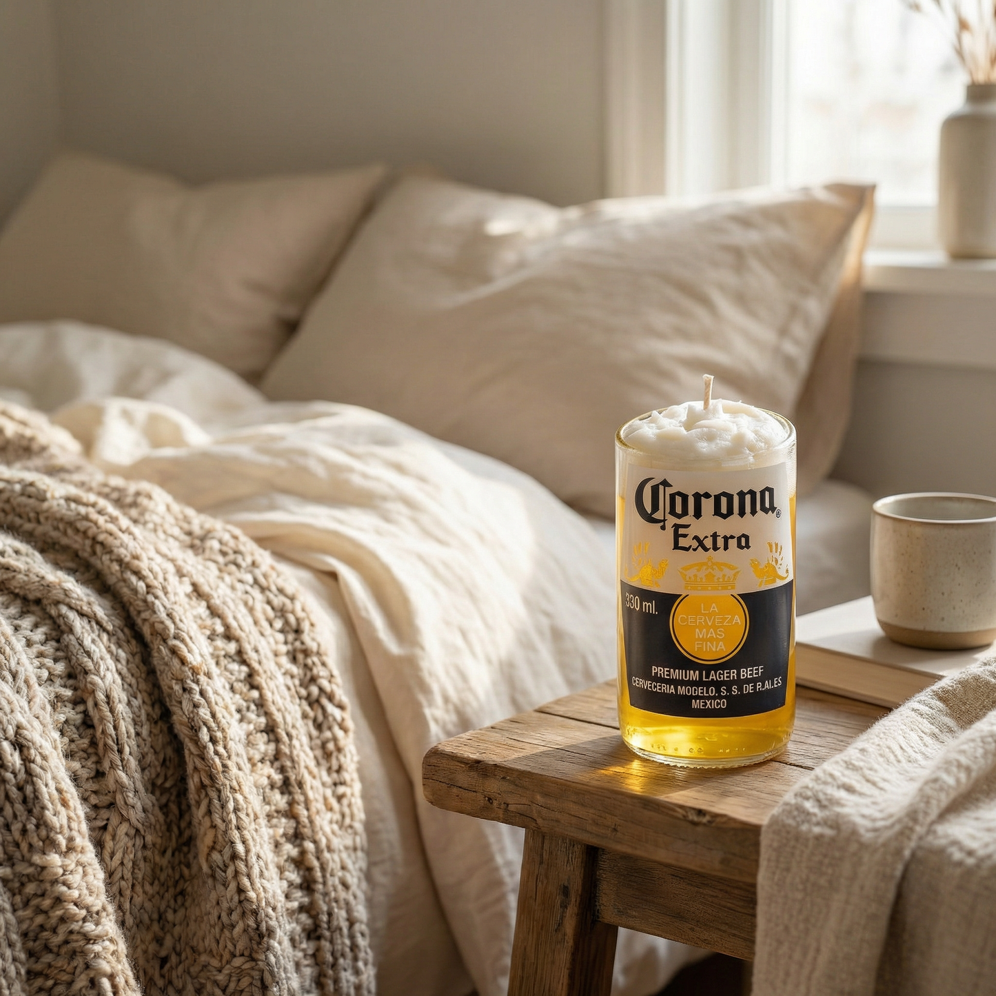 Corona Beer Candle – Premium Handcrafted Novelty Candle | Made Using Upcycled Corona Bottles | Unique Bar Décor & Gifting
