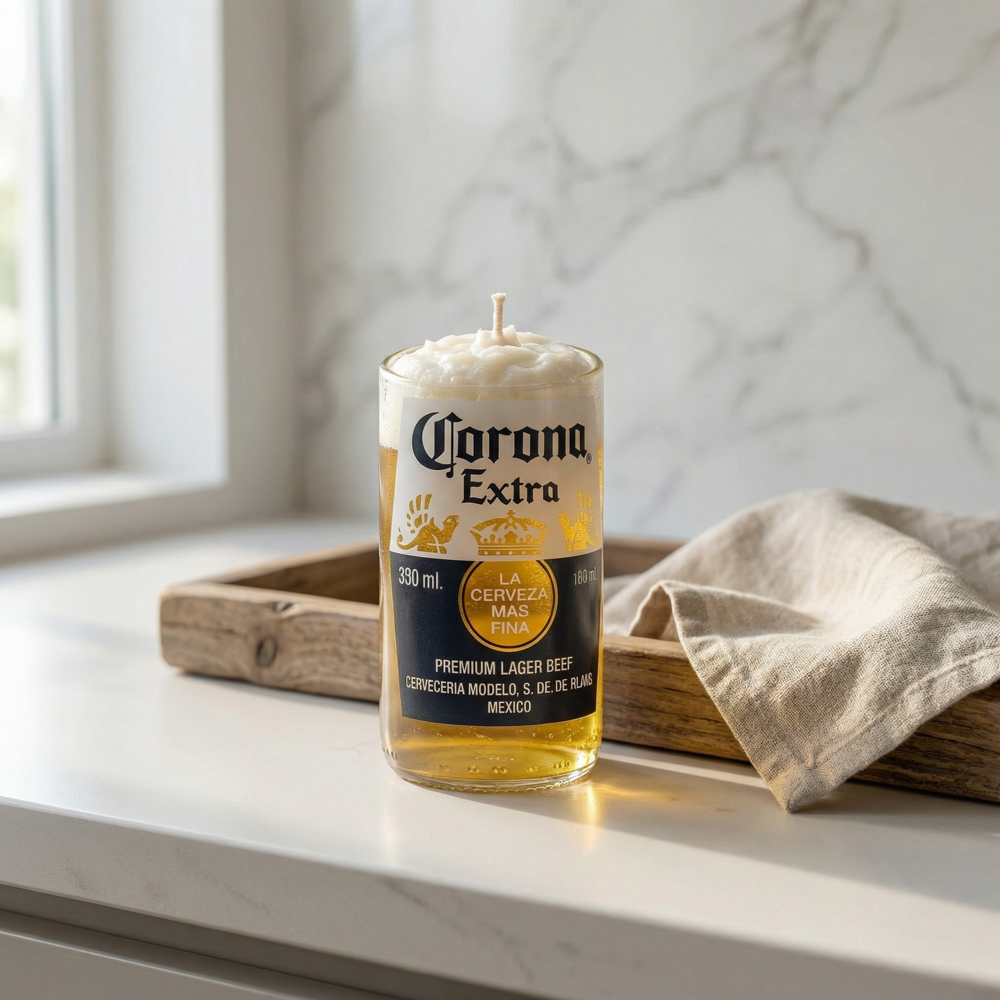 Corona Beer Candle – Premium Handcrafted Novelty Candle | Made Using Upcycled Corona Bottles | Unique Bar Décor & Gifting