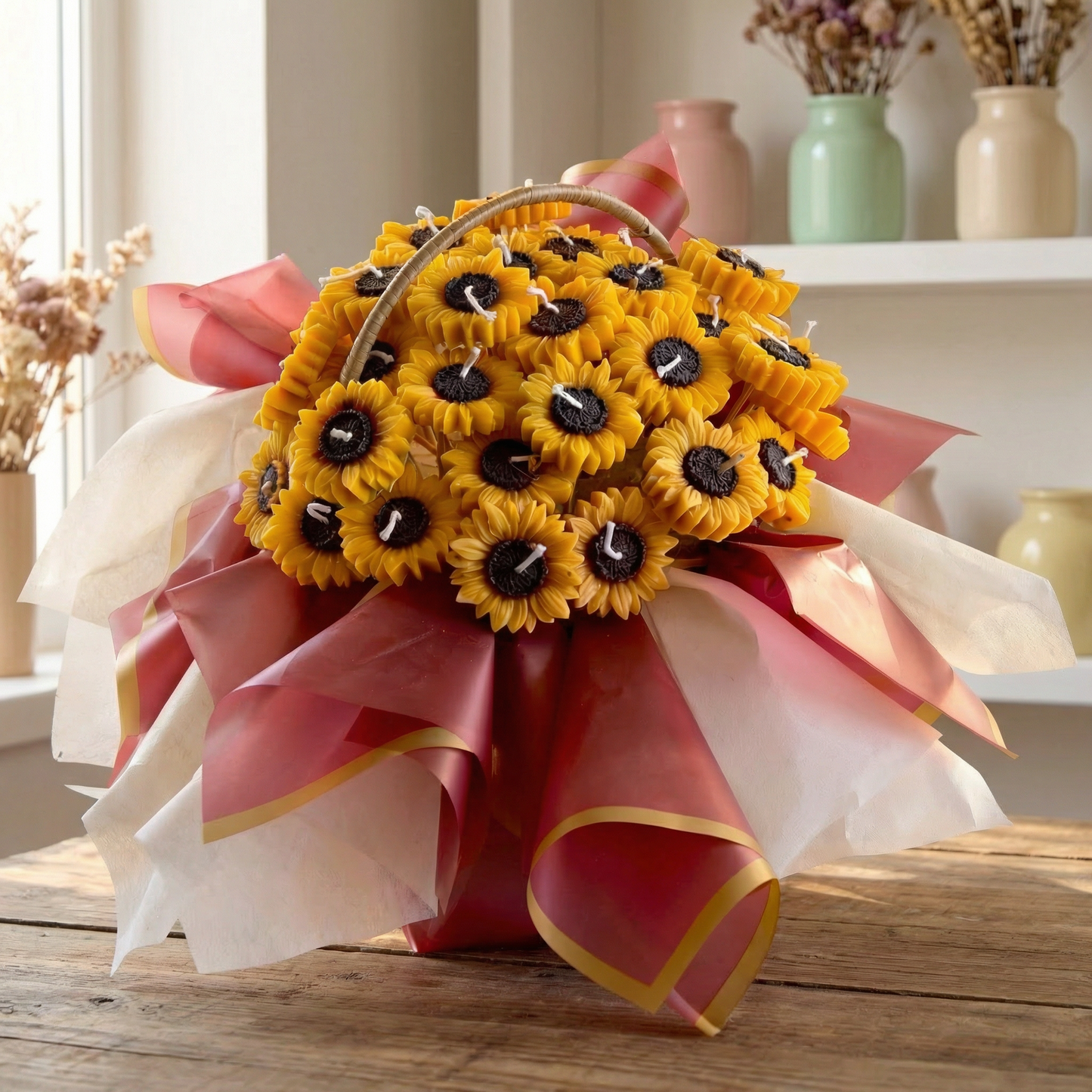 Sunflower Serenade Candle Bouquet Basket – Handcrafted Joy in Bloom