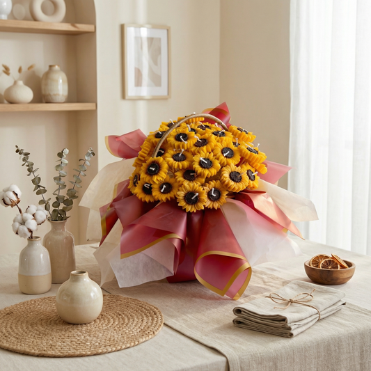 Sunflower Serenade Candle Bouquet Basket – Handcrafted Joy in Bloom