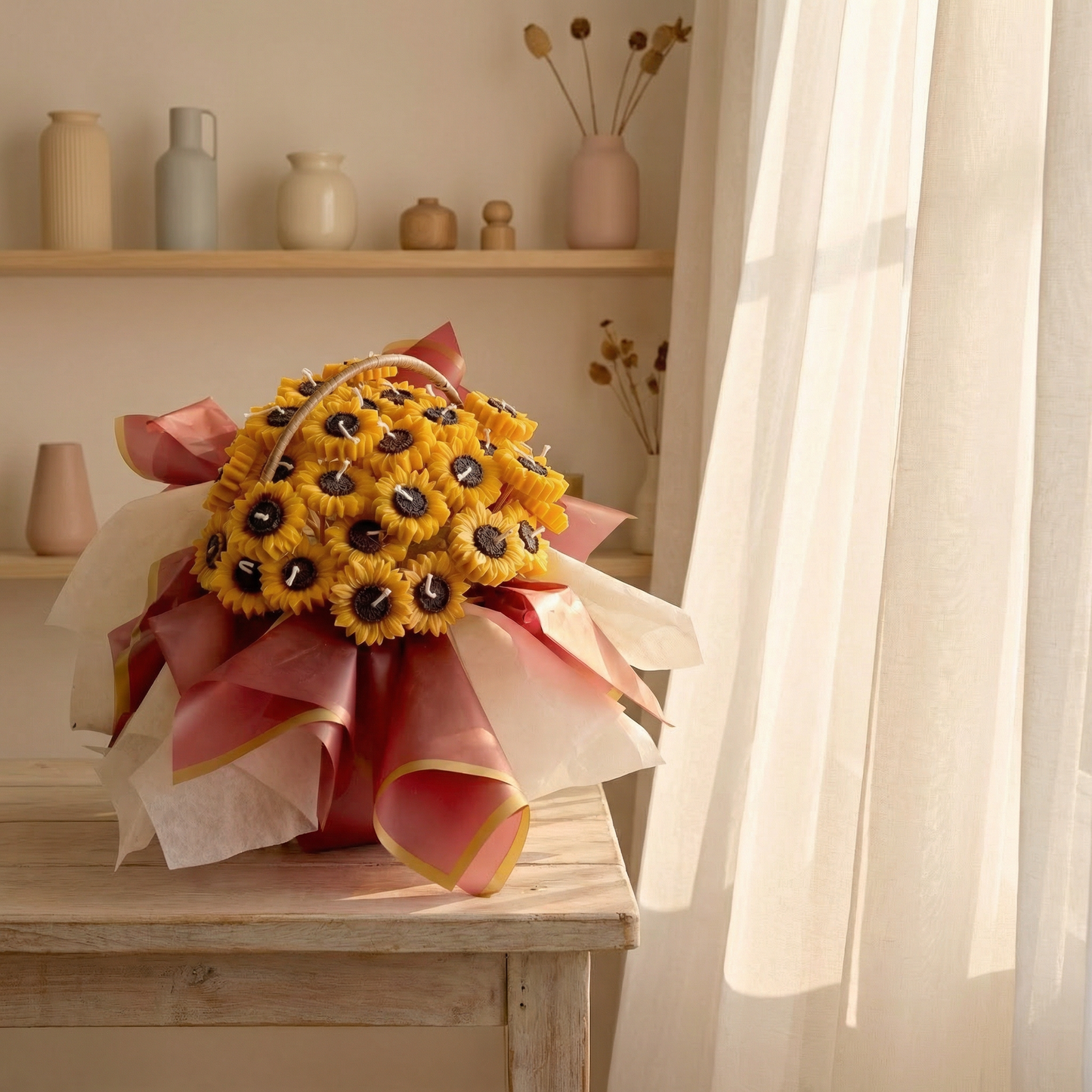Sunflower Serenade Candle Bouquet Basket – Handcrafted Joy in Bloom