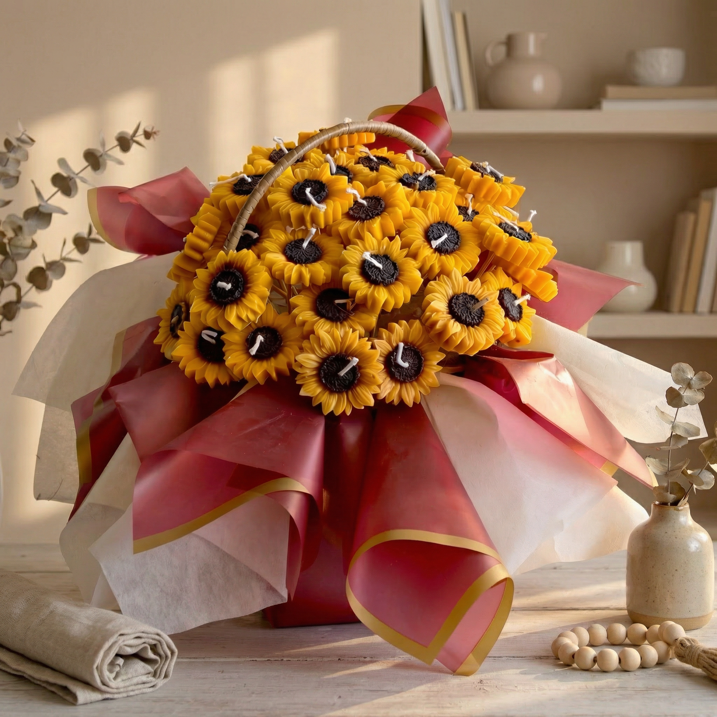 Sunflower Serenade Candle Bouquet Basket – Handcrafted Joy in Bloom
